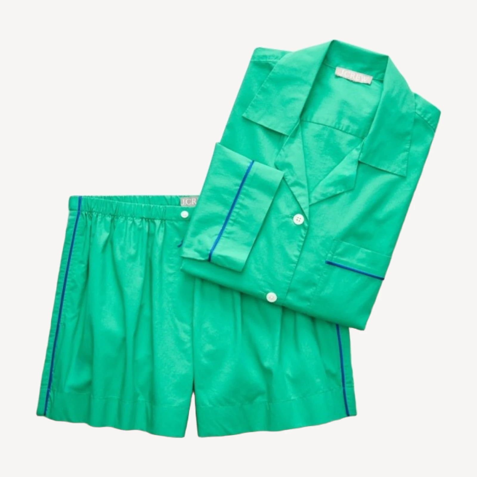 Long-sleeve pajama short set in cotton poplin