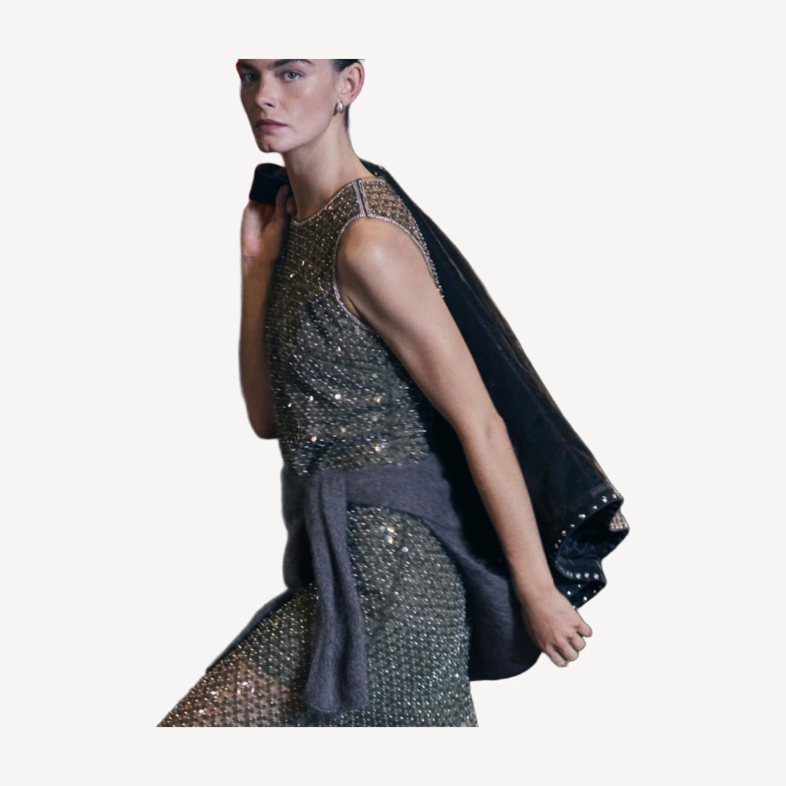 Column slip dress in sequin tulle