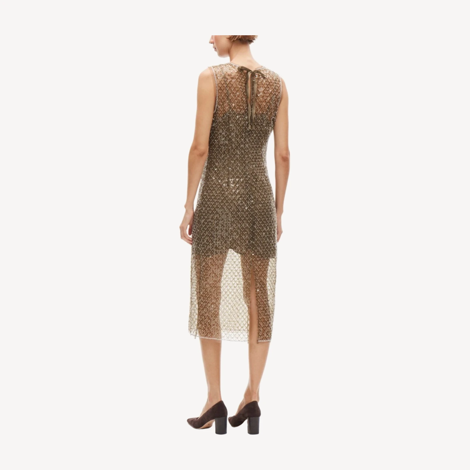 Column slip dress in sequin tulle