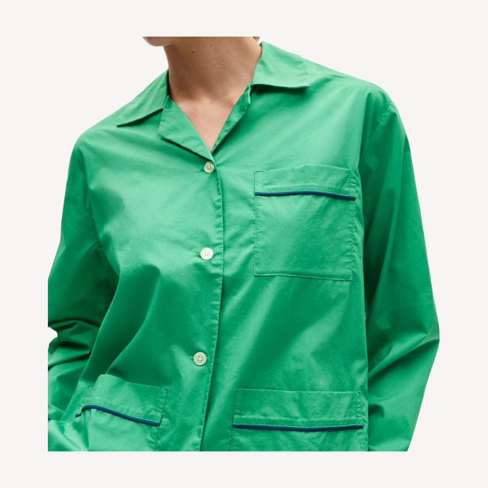 Long-sleeve pajama short set in cotton poplin