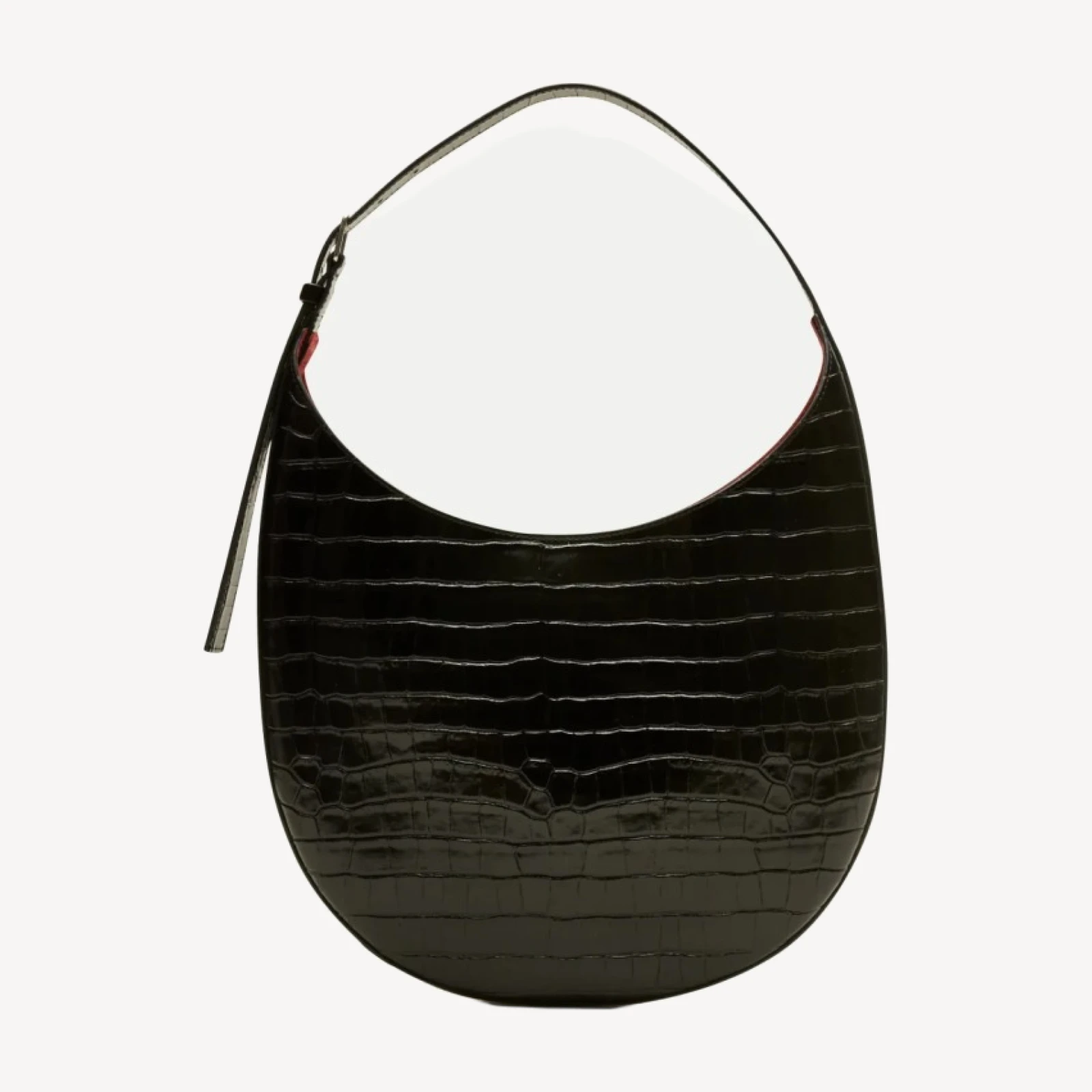 Round shoulder bag in croc-embossed leather