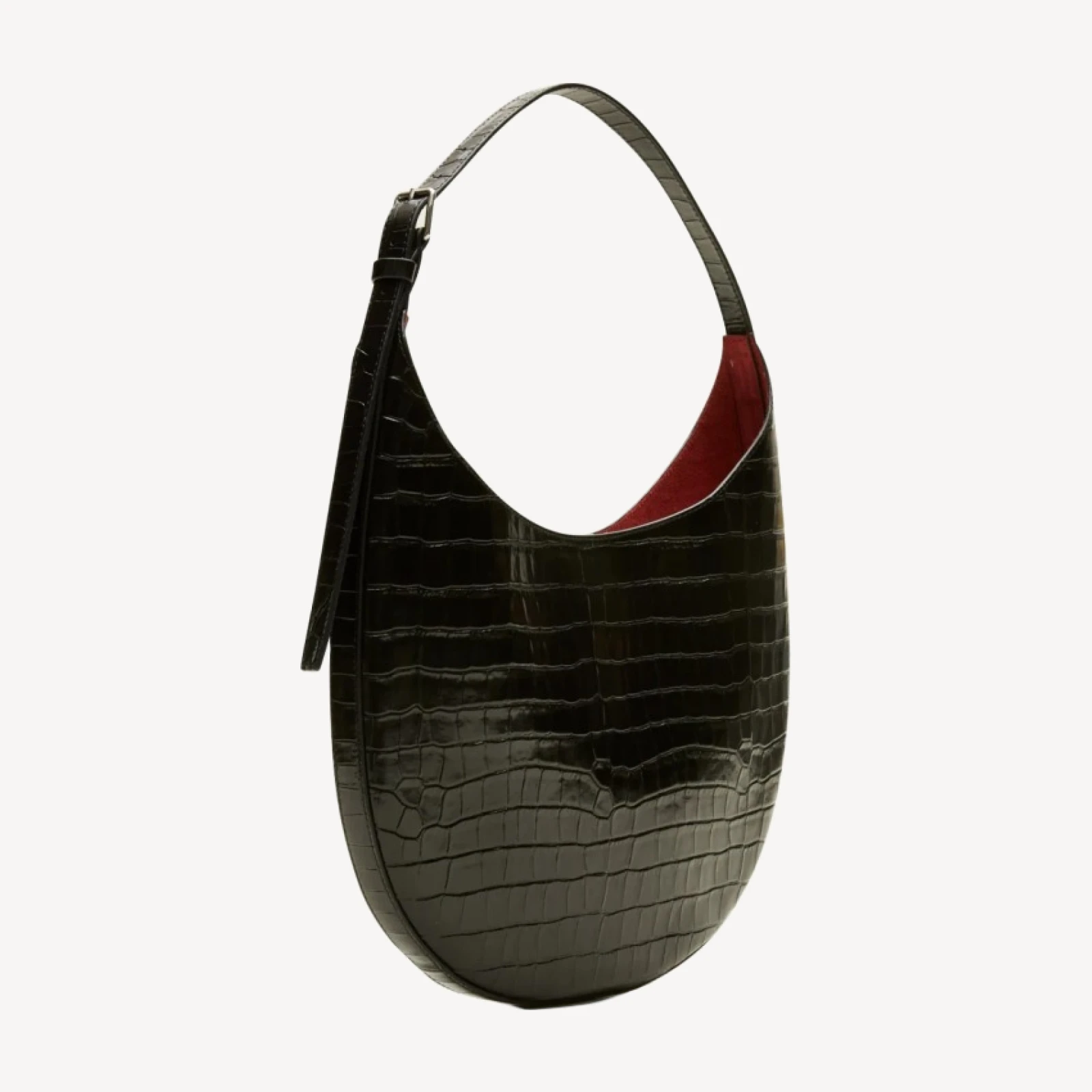 Round shoulder bag in croc-embossed leather