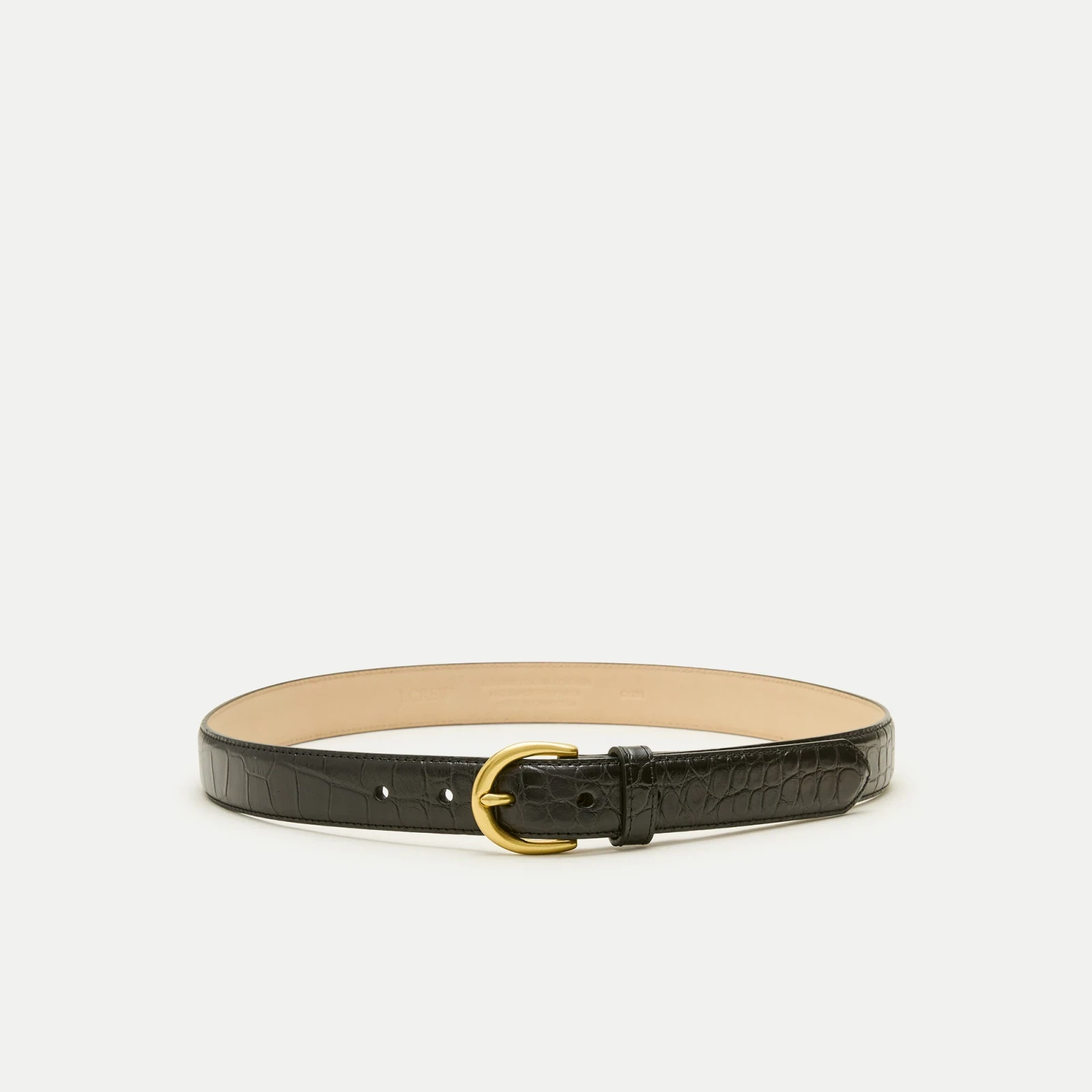 Round-buckle belt in croc-embossed leather