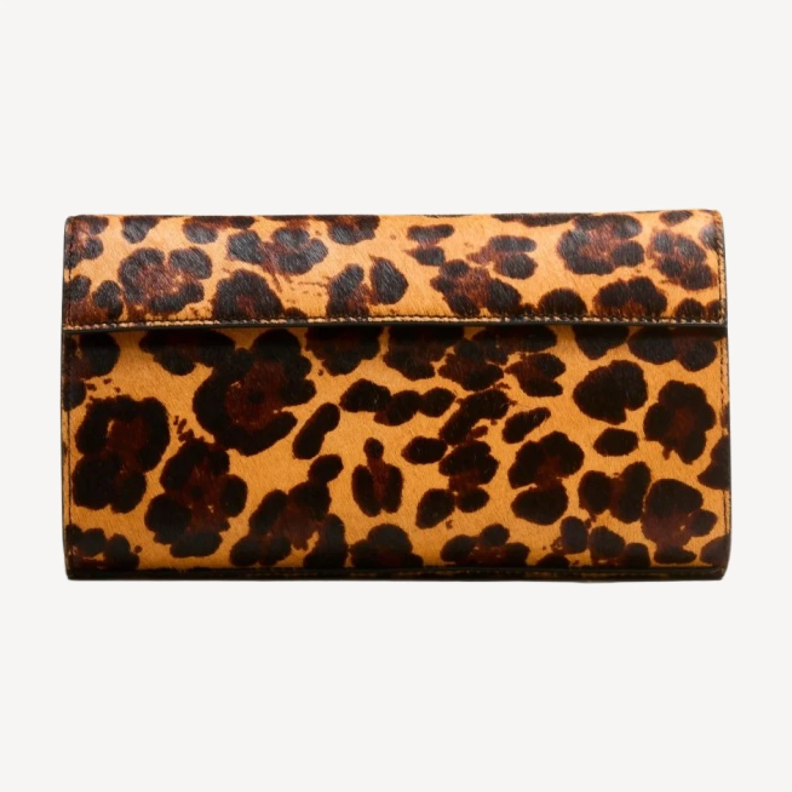 Structured clutch in leopard-print calf hair
