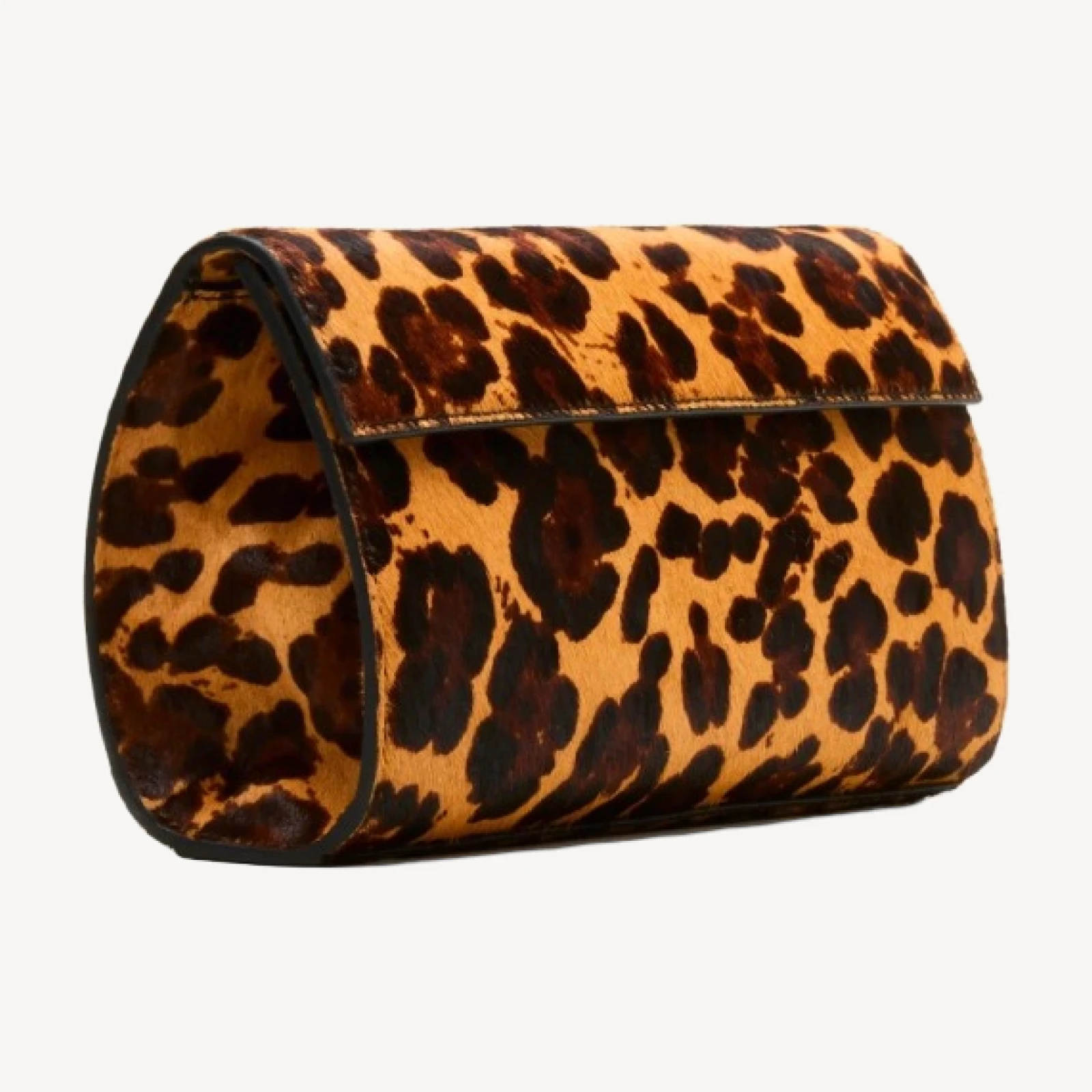 Structured clutch in leopard-print calf hair