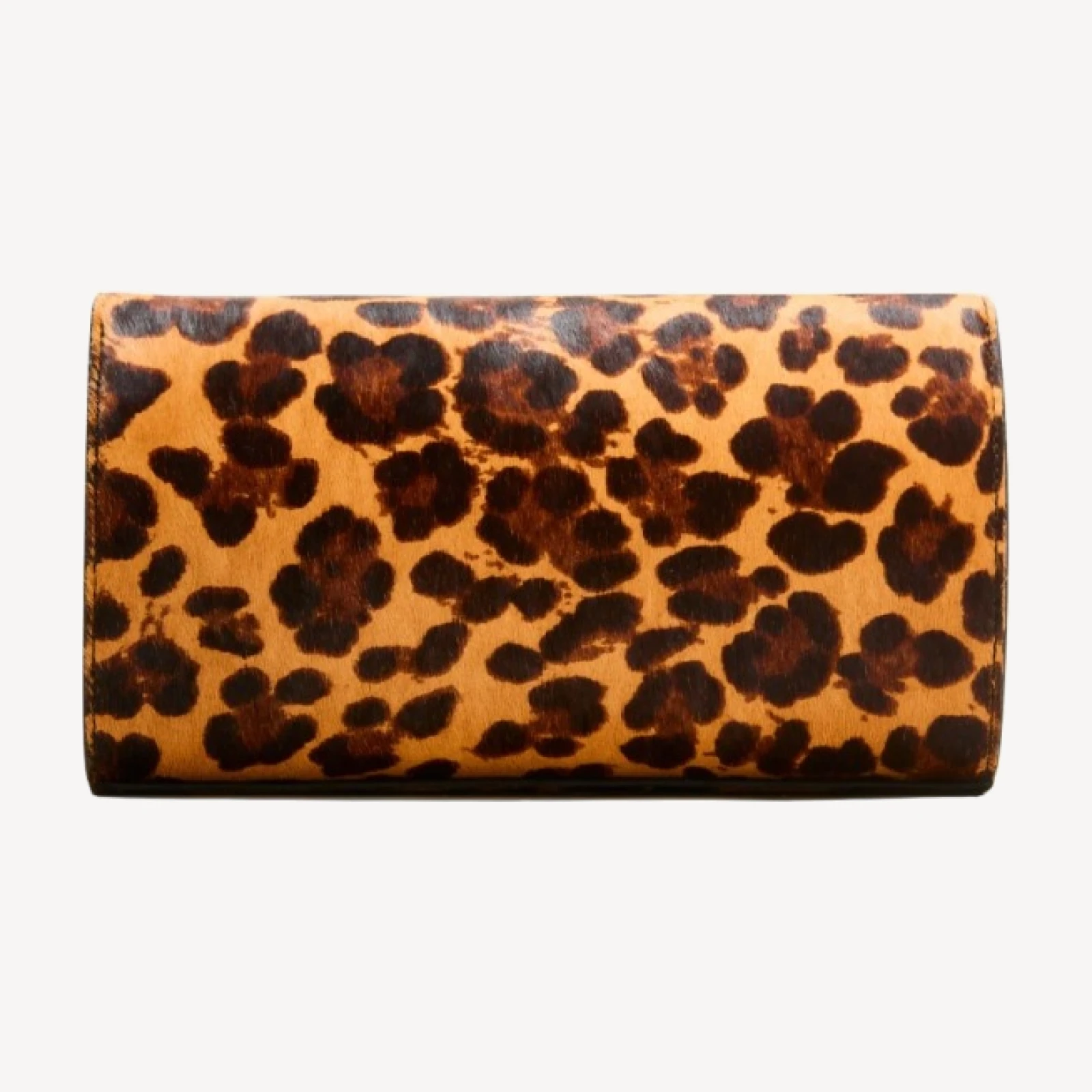 Structured clutch in leopard-print calf hair