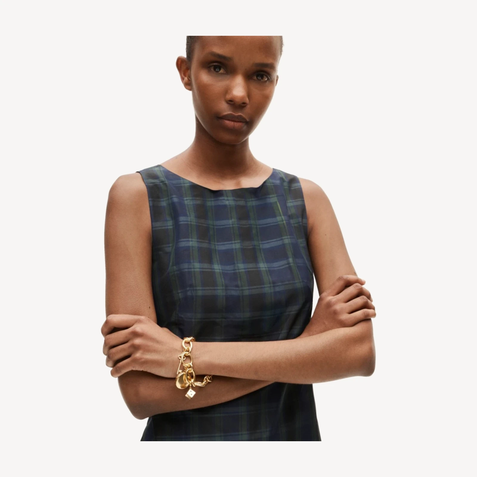 Shift dress in tartan taffeta