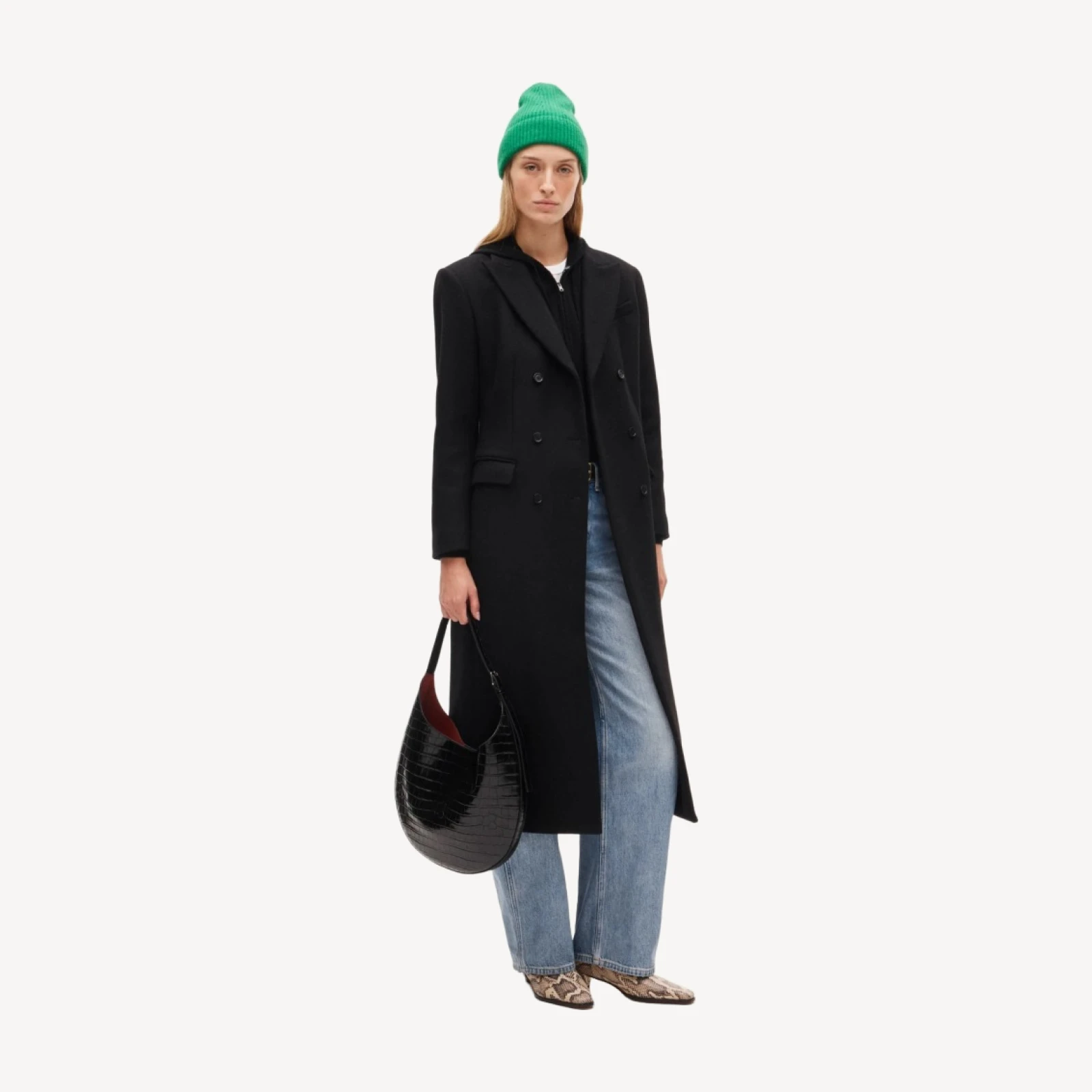 Double-breasted coat in wool-blend melton