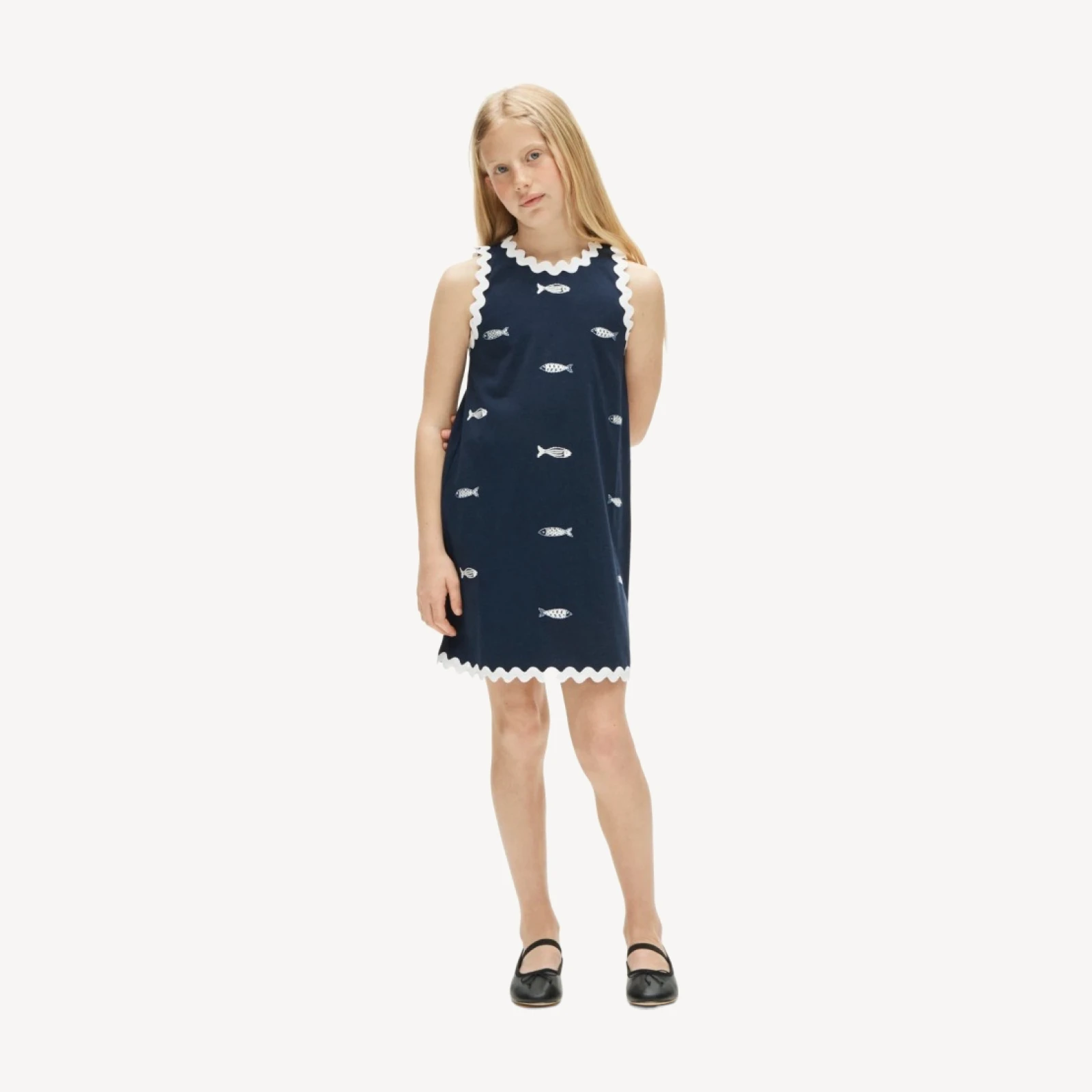 Girls' beaded fish shift dress in jersey