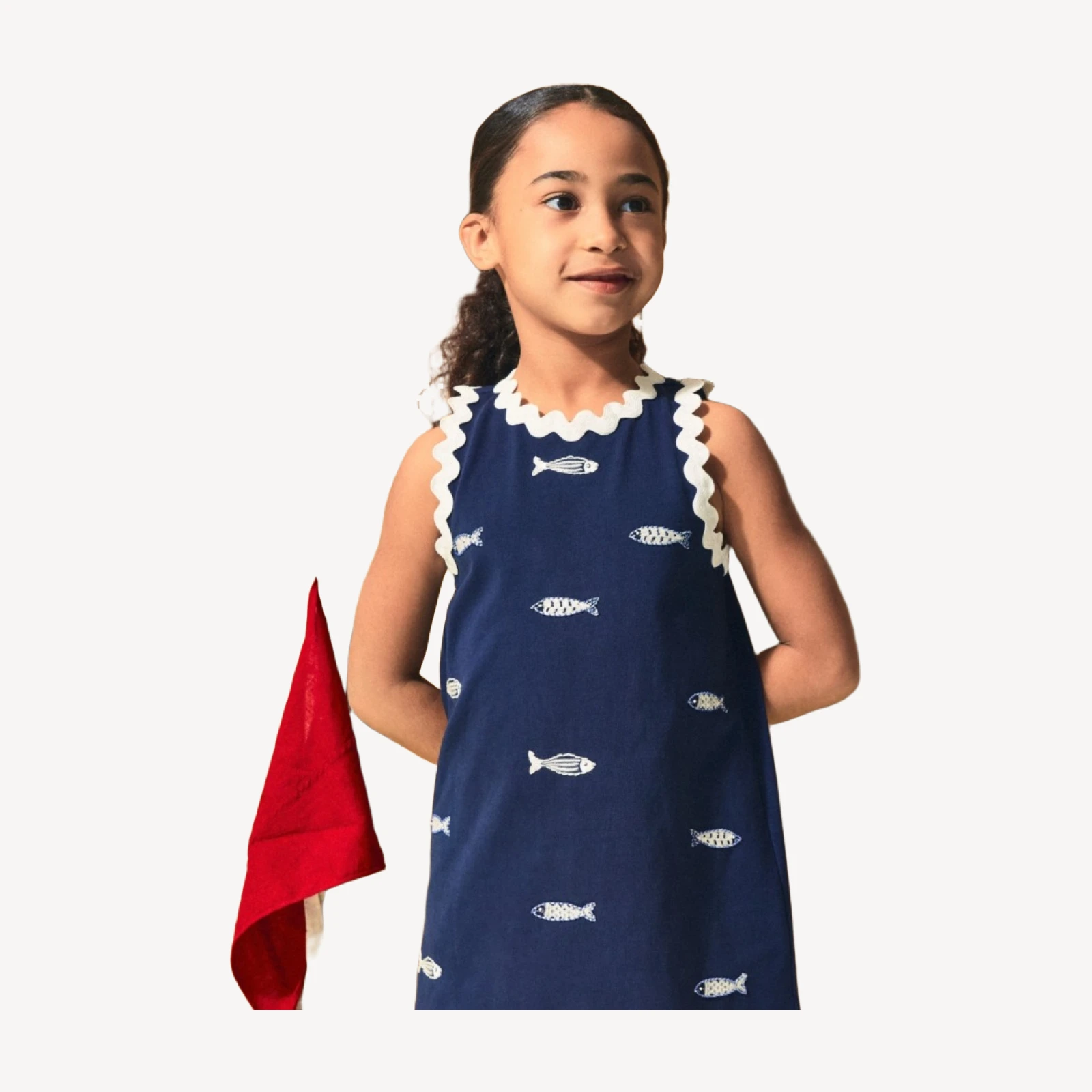 Girls' beaded fish shift dress in jersey