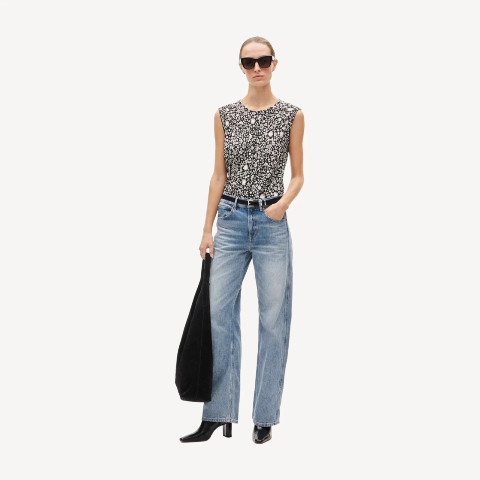 Shell top in charm-print crepe de chine