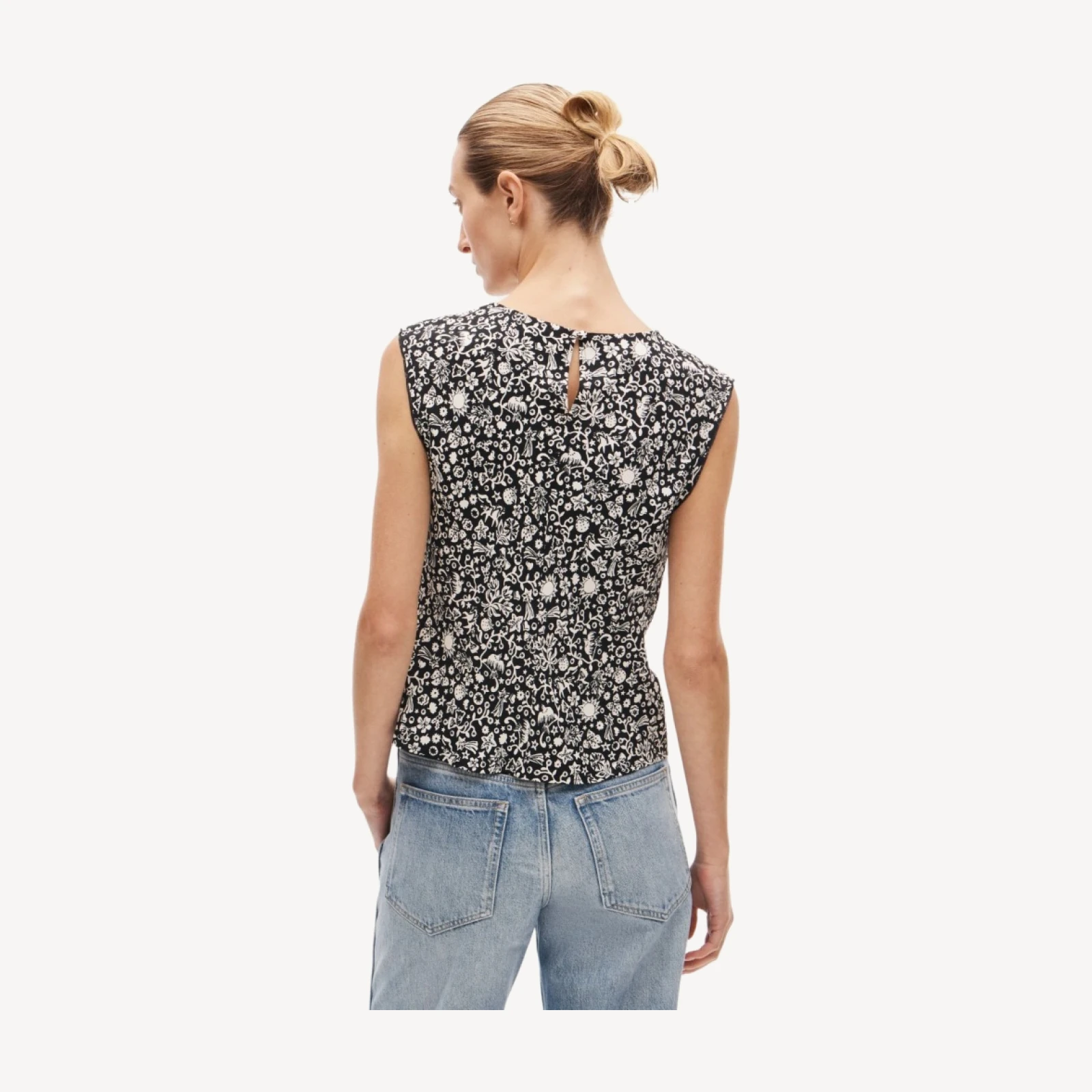 Shell top in charm-print crepe de chine