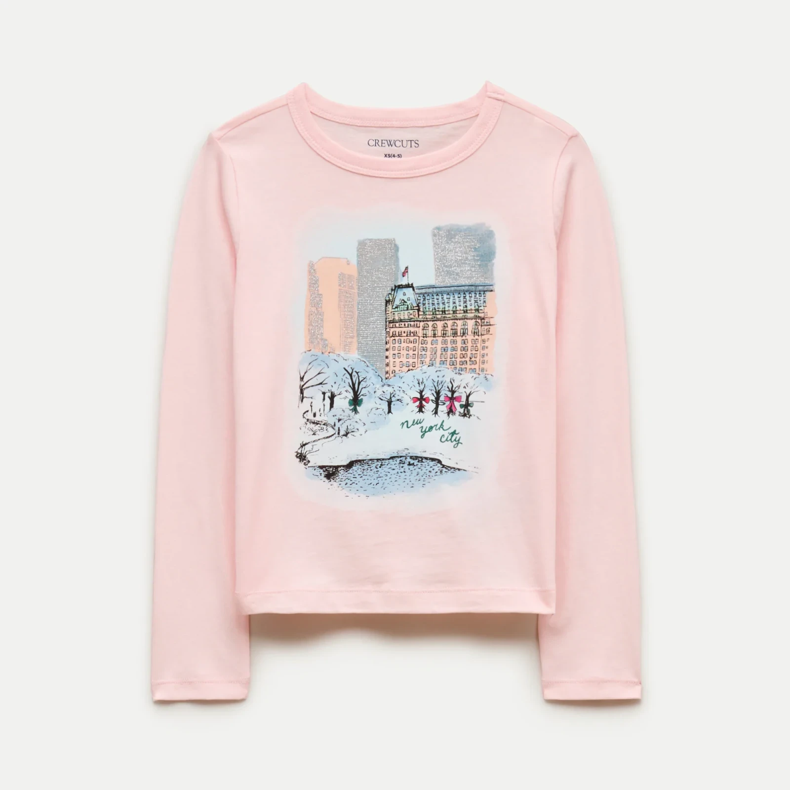 Girls' long-sleeve Central Park graphic T-shirt with glitter