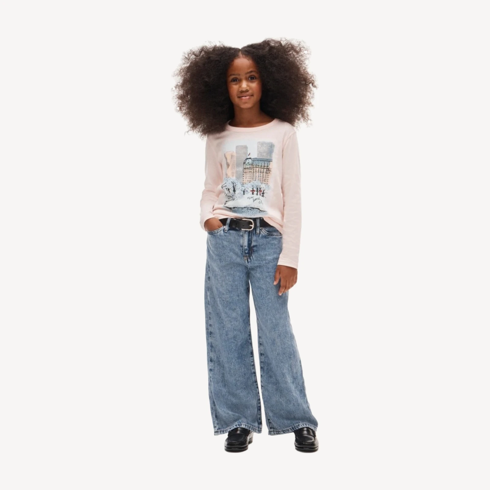 Girls' long-sleeve Central Park graphic T-shirt with glitter