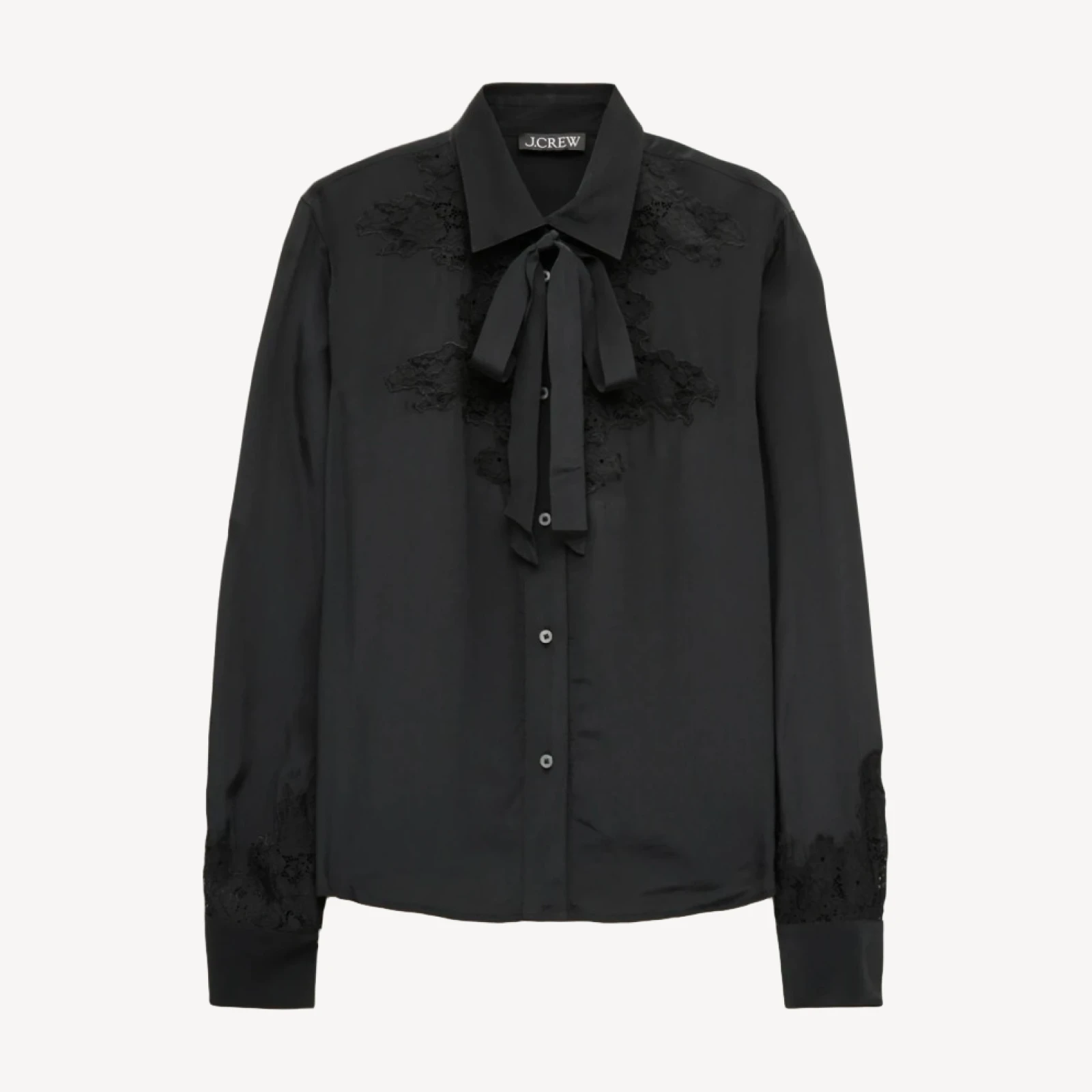 Lace tie-neck button-up shirt in viscose twill