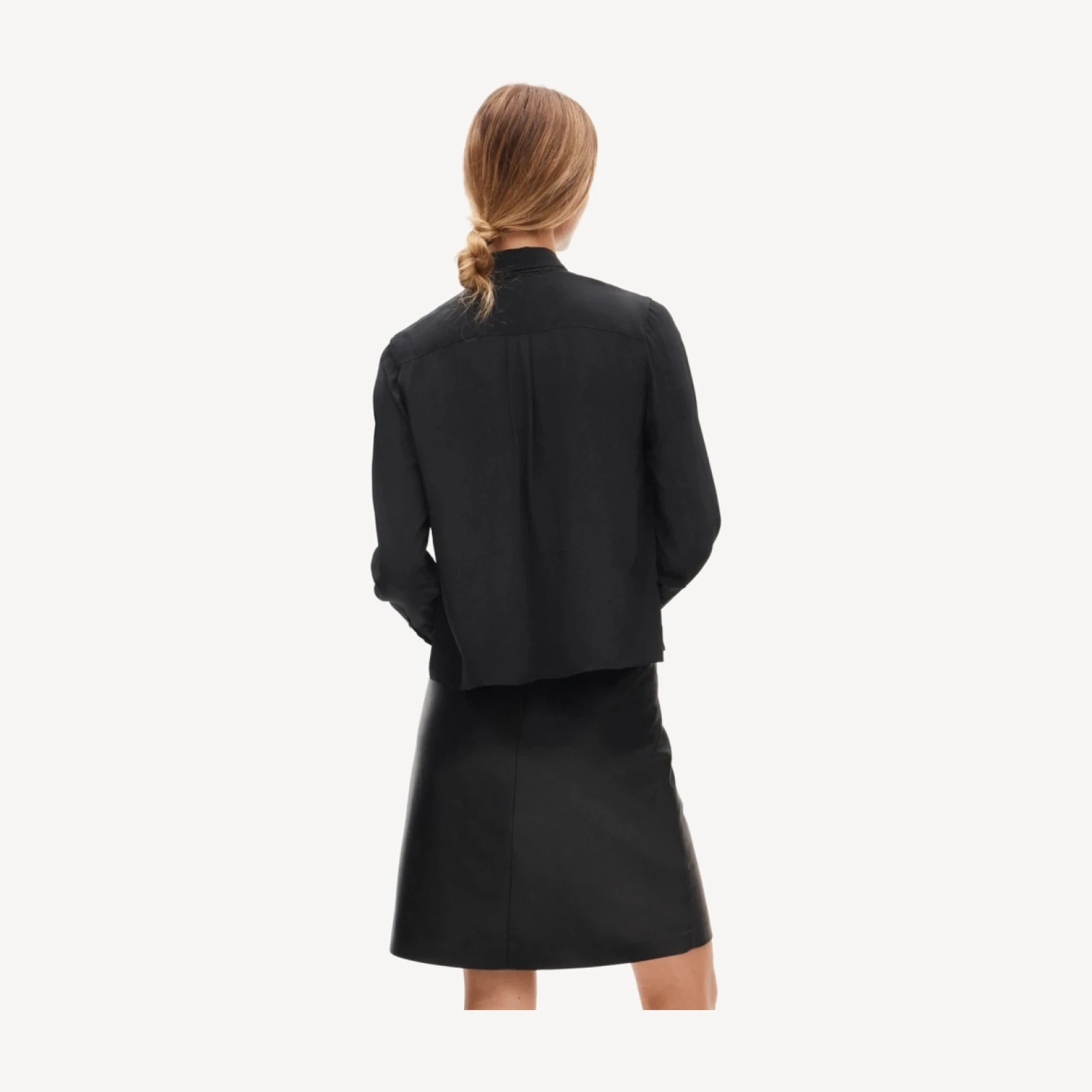 Lace tie-neck button-up shirt in viscose twill