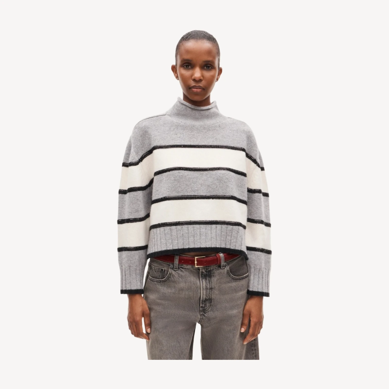 Vintage wool Rollneck™ sweater in embellished stripe