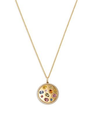 Bloomingdale's Fine Collection Rainbow Sapphire & Diamond Disc Pendant Necklace in 14K Yellow Gold, 18