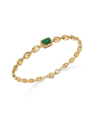 Bloomingdale's Fine Collection Emerald & Diamond Mariner Link Bracelet in 14K Yellow Gold