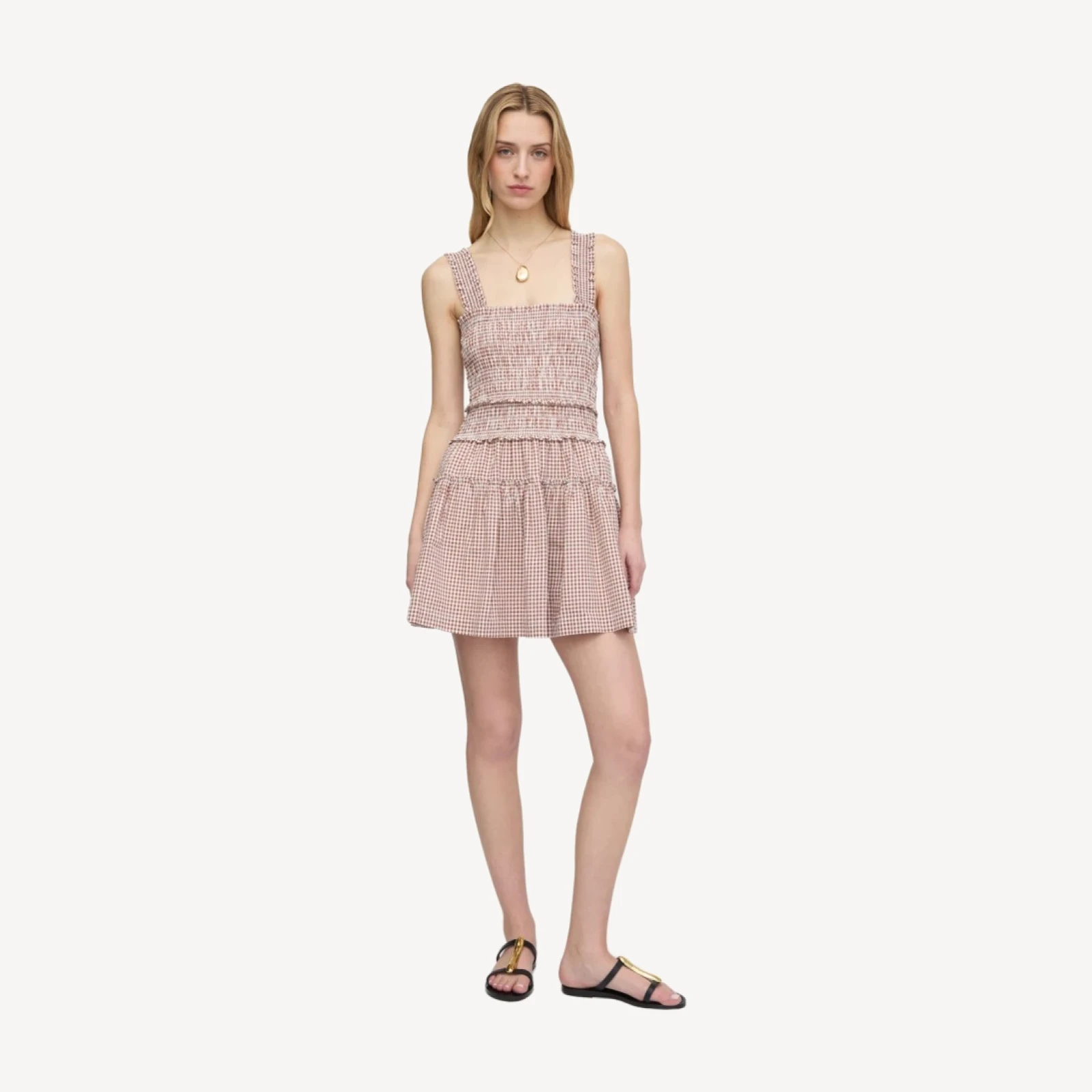 The Azalea Mini Nap Dress - Cognac Gingham