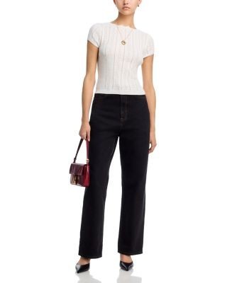 Aqua x Wuthering Heights Pointelle Knit Satin Bow Top - Exclusive