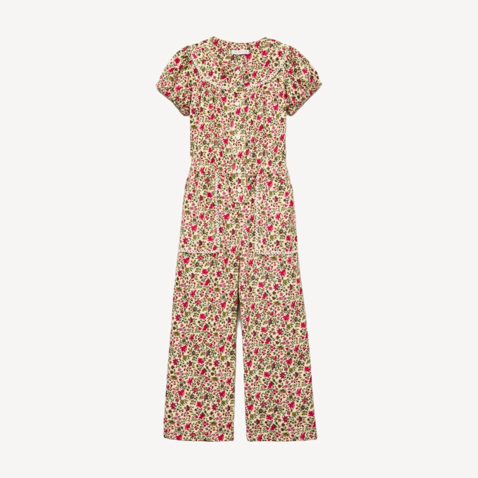 Girls' corduroy jumpsuit in festive floral