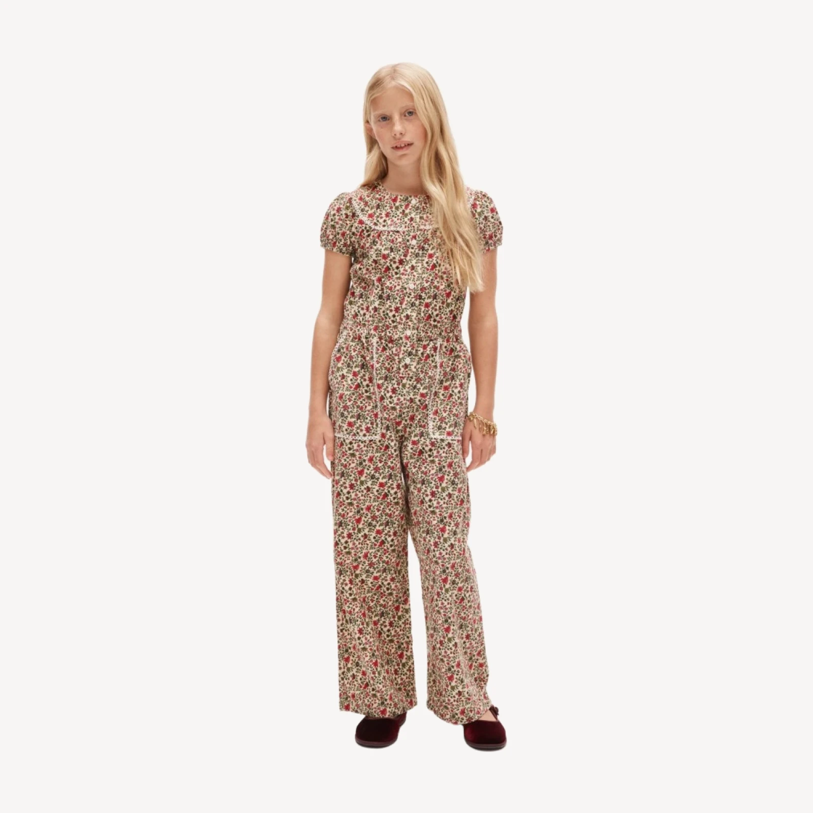 Girls' corduroy jumpsuit in festive floral