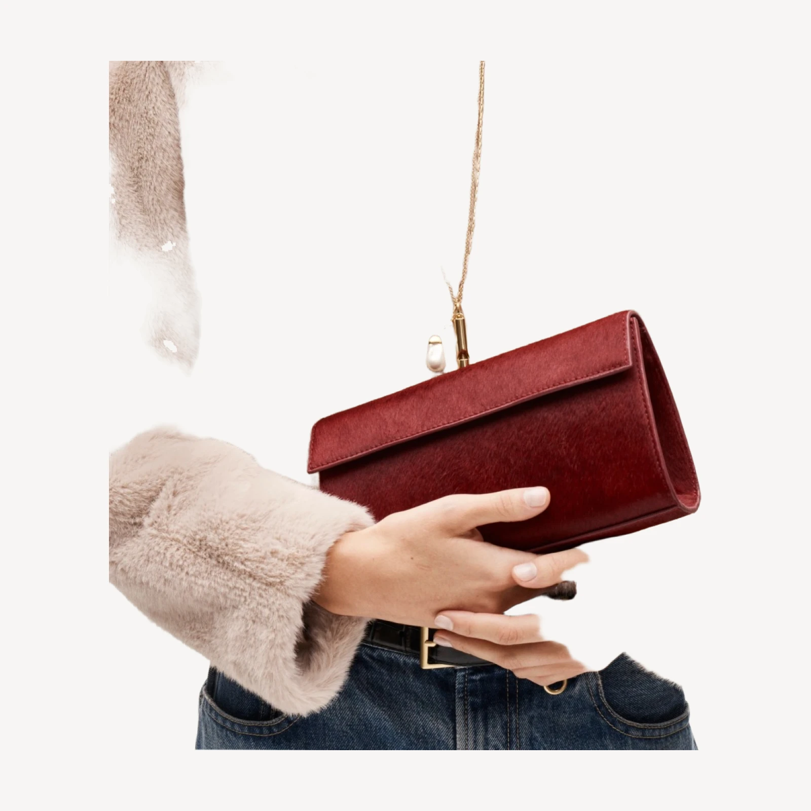 Structured clutch in calf hair