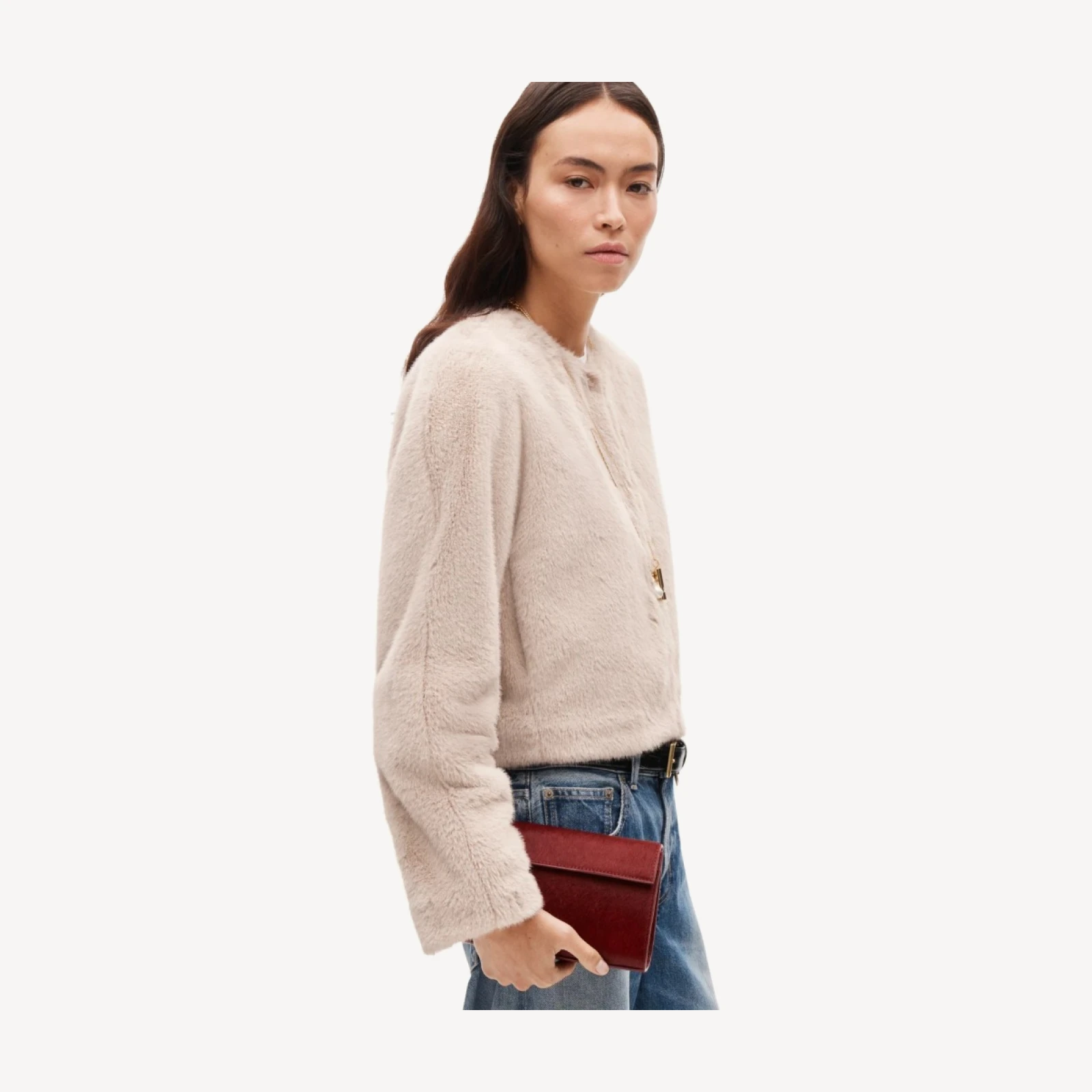Structured clutch in calf hair