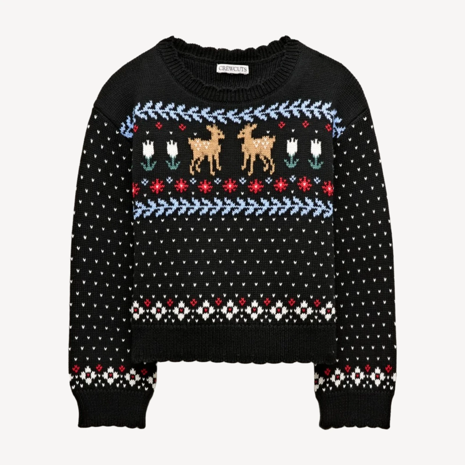 Girls' deer Fair Isle sweater in cotton