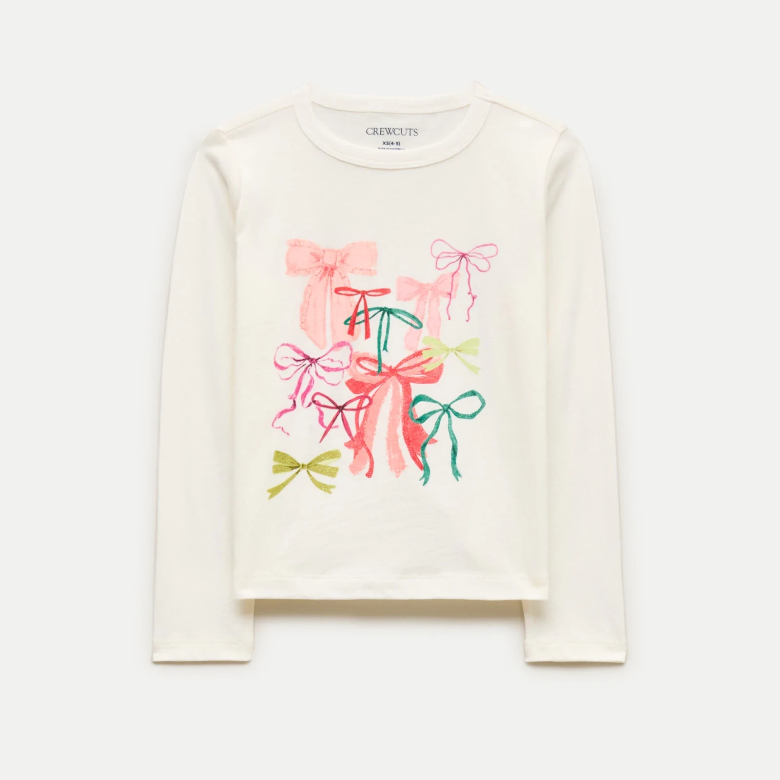 Girls' long-sleeve bow graphic T-shirt