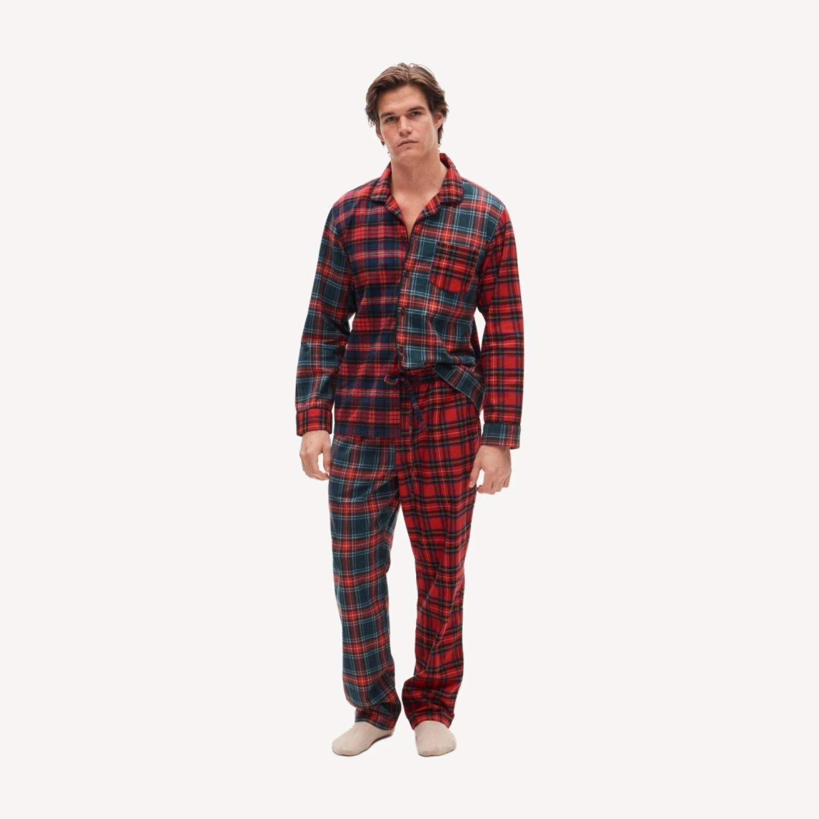 Flannel pajama set in mixed tartan