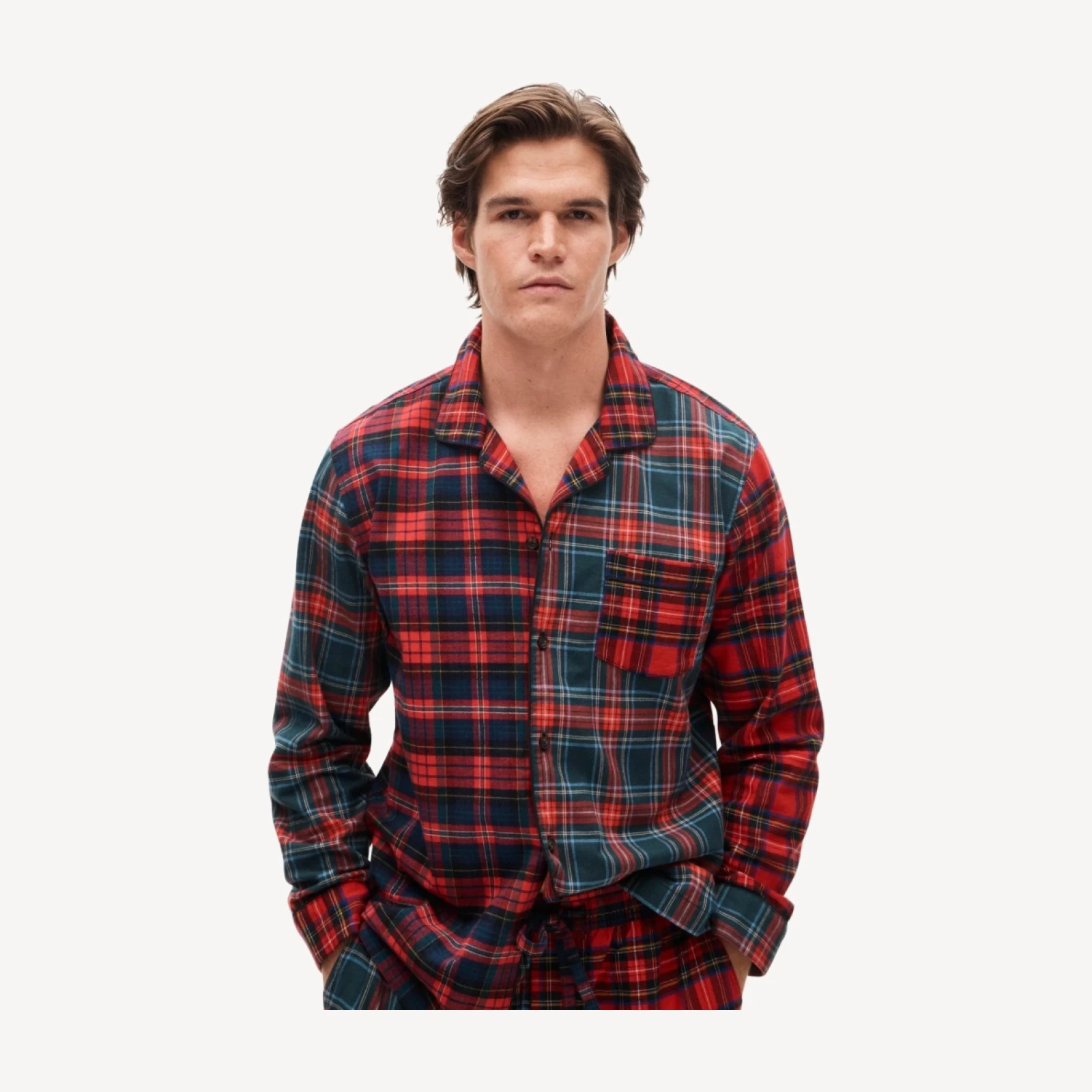 Flannel pajama set in mixed tartan