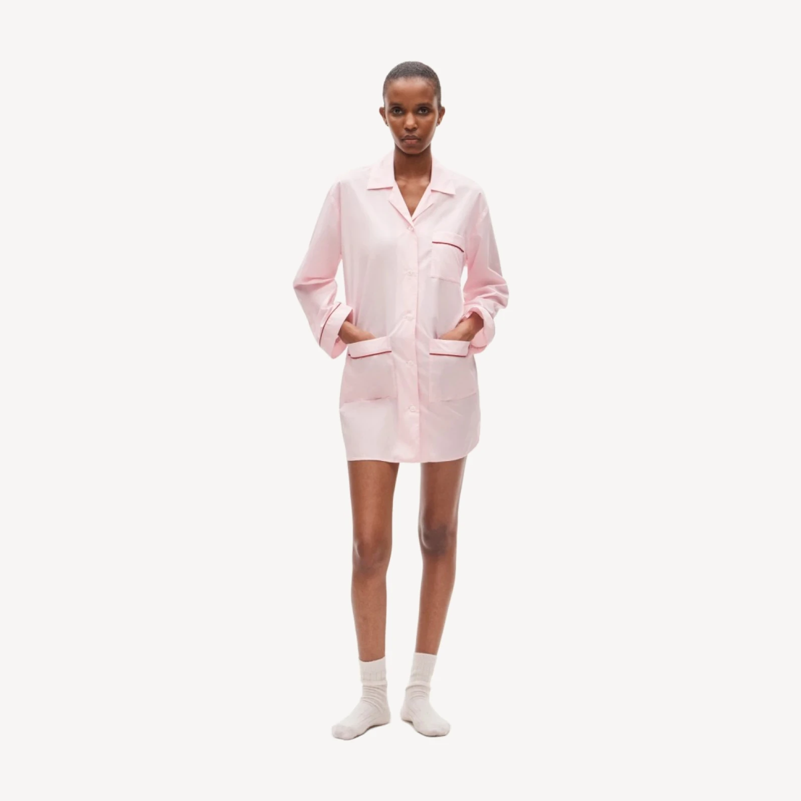 Button-up sleep shirt in cotton poplin