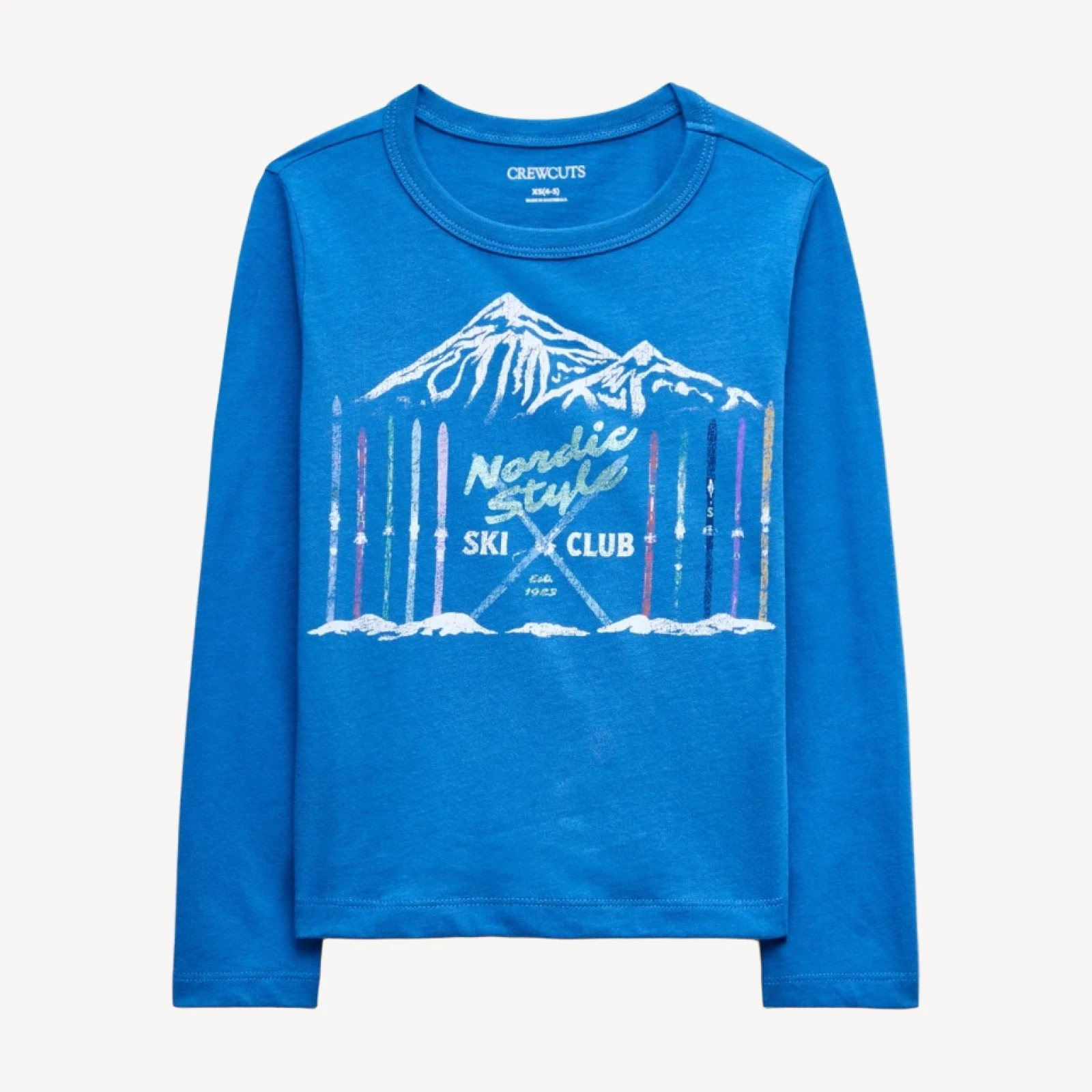 Girls' long-sleeve "Ski club" graphic T-shirt in metallic