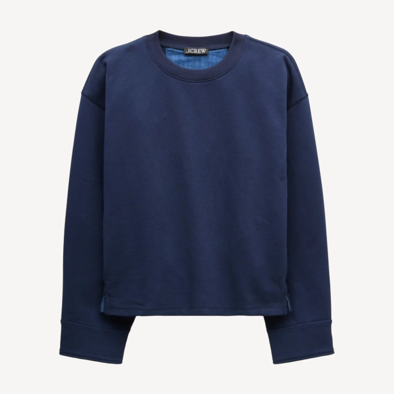 Vintage fleece crewneck sweatshirt with denim cuffs