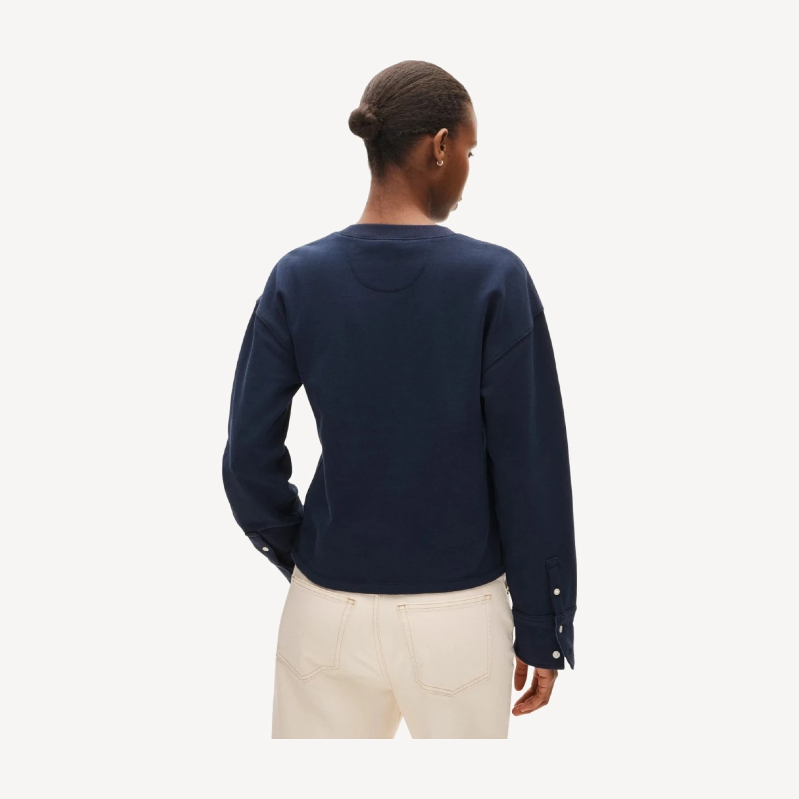 Vintage fleece crewneck sweatshirt with denim cuffs
