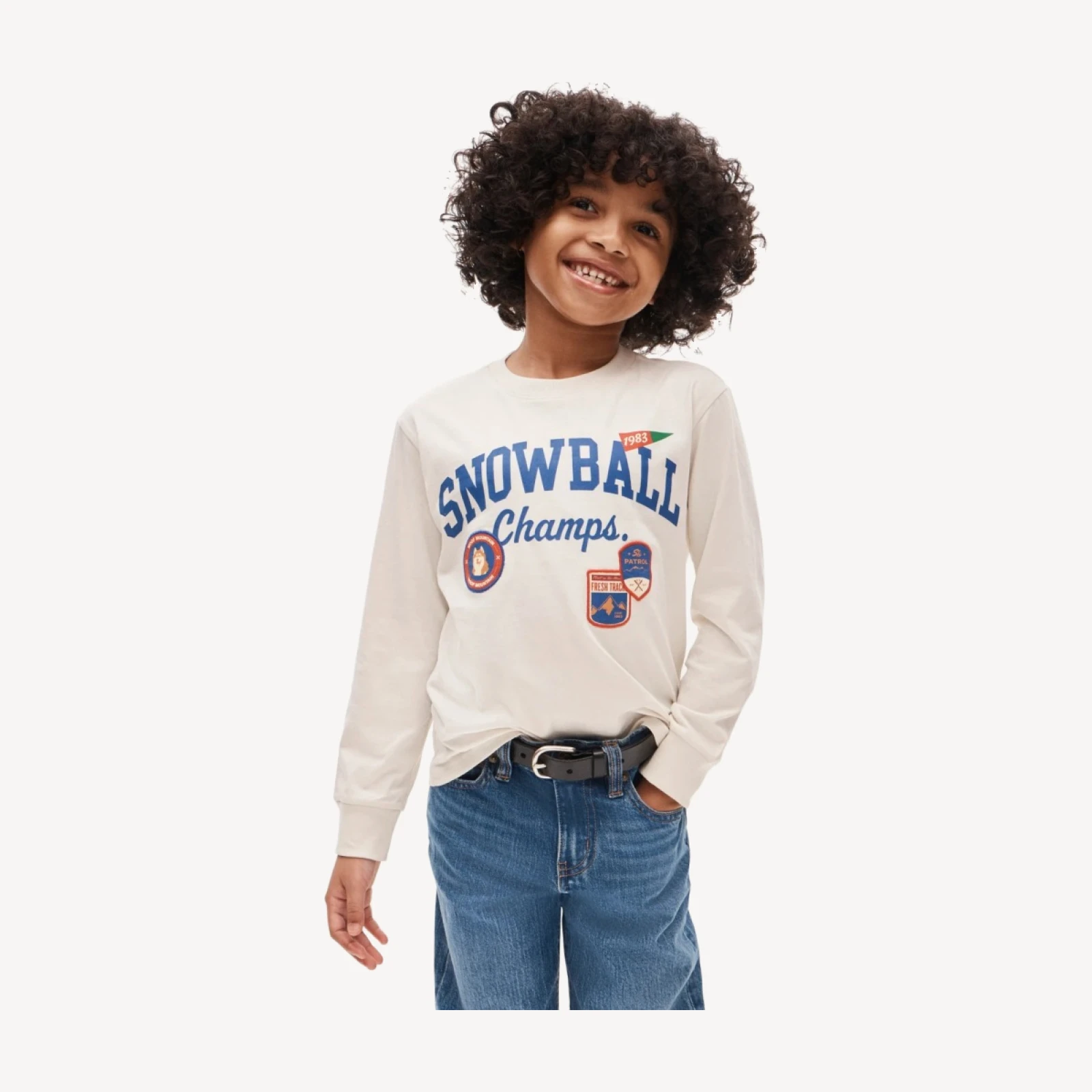 Kids' long-sleeve "Snowball Day" graphic T-shirt