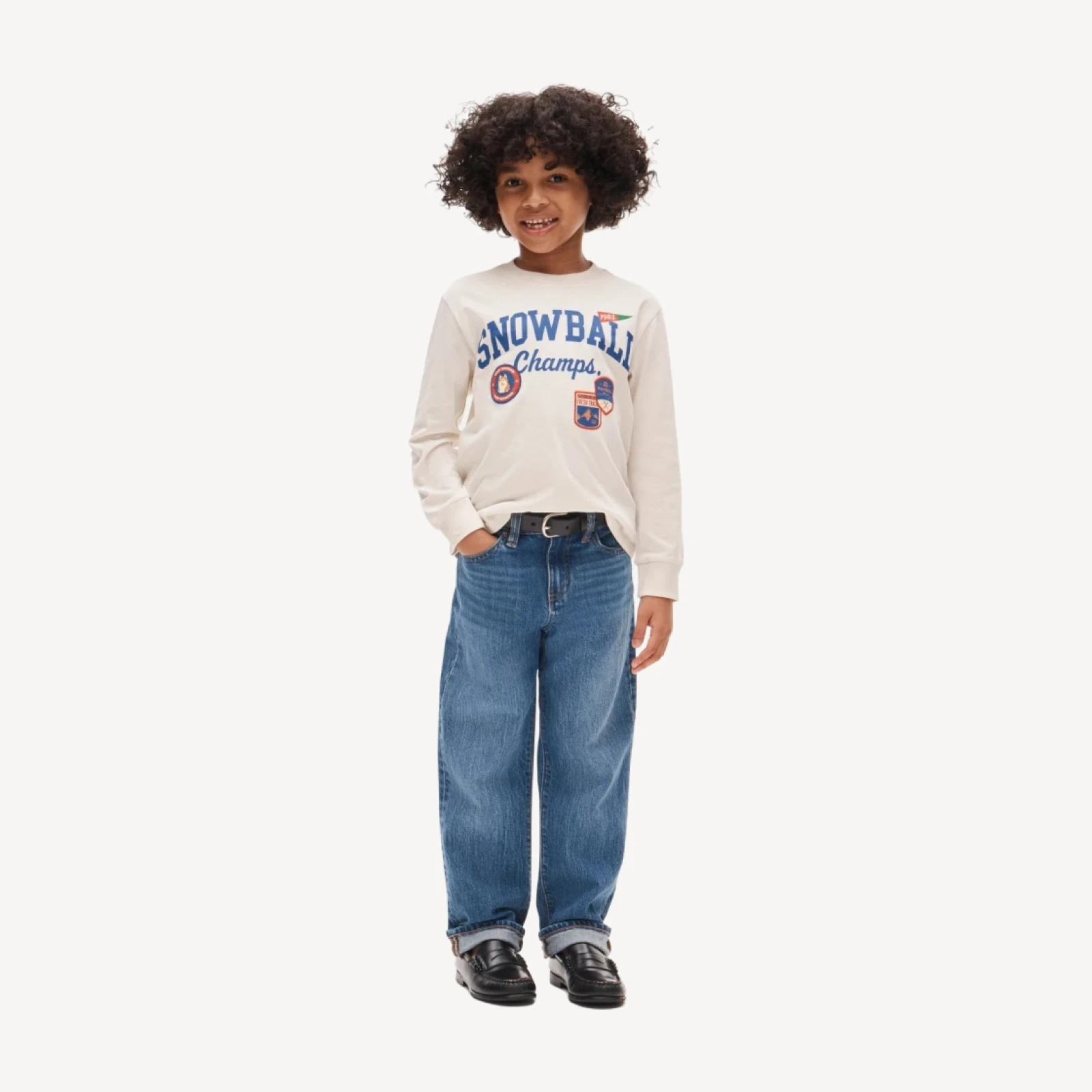 Kids' long-sleeve "Snowball Day" graphic T-shirt