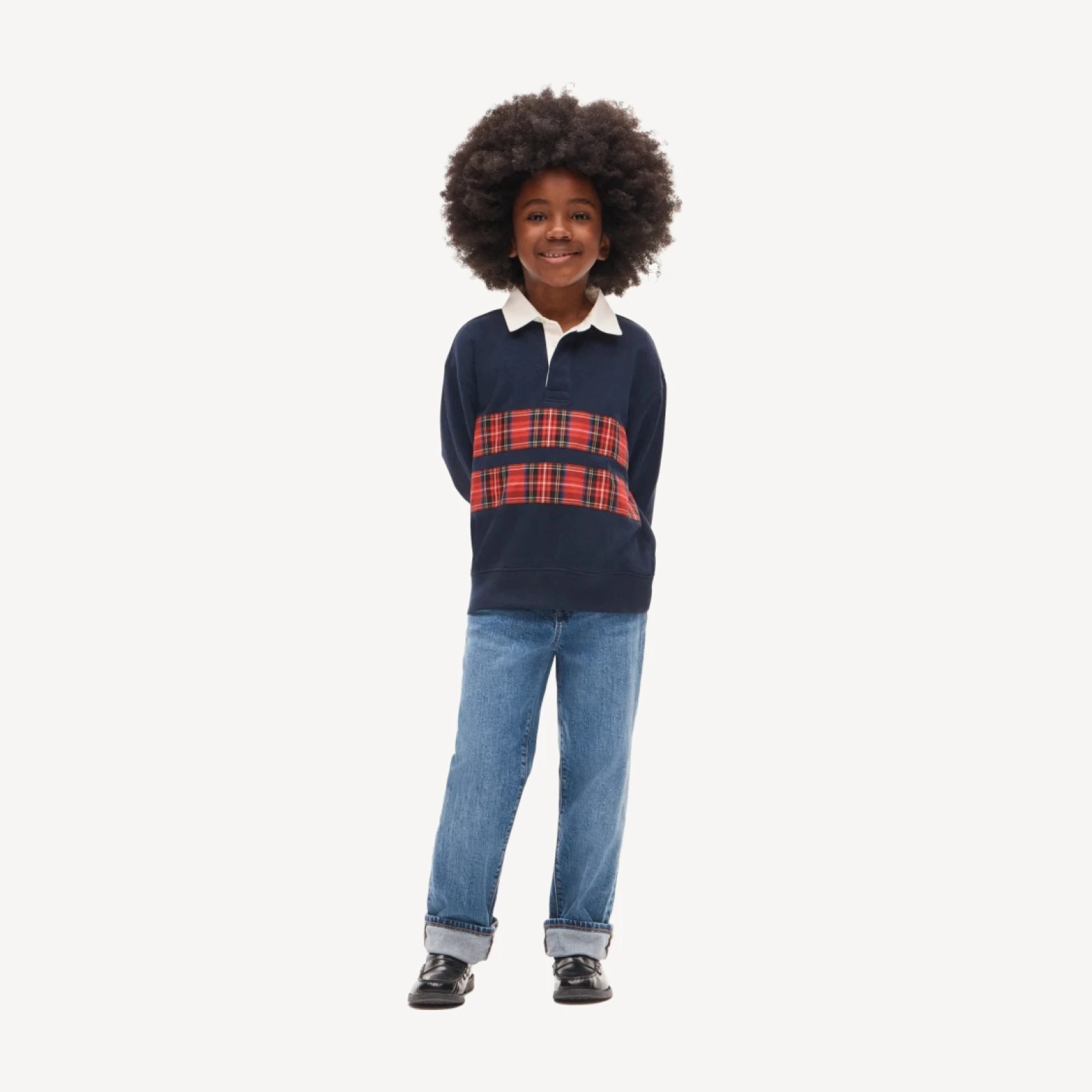 Kids' rugby sweatshirt in tartan stripe