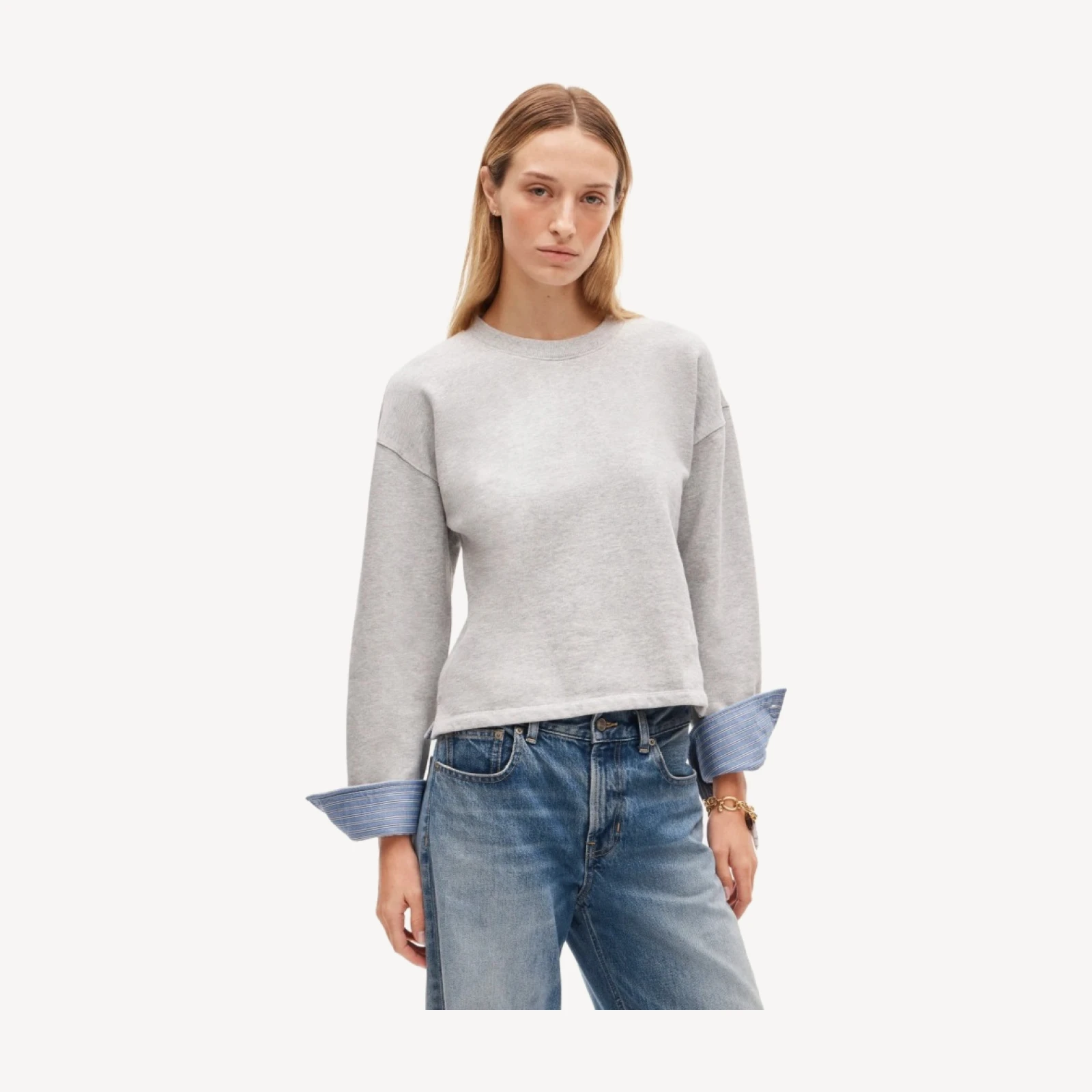 Vintage fleece crewneck sweatshirt with contrast cuffs