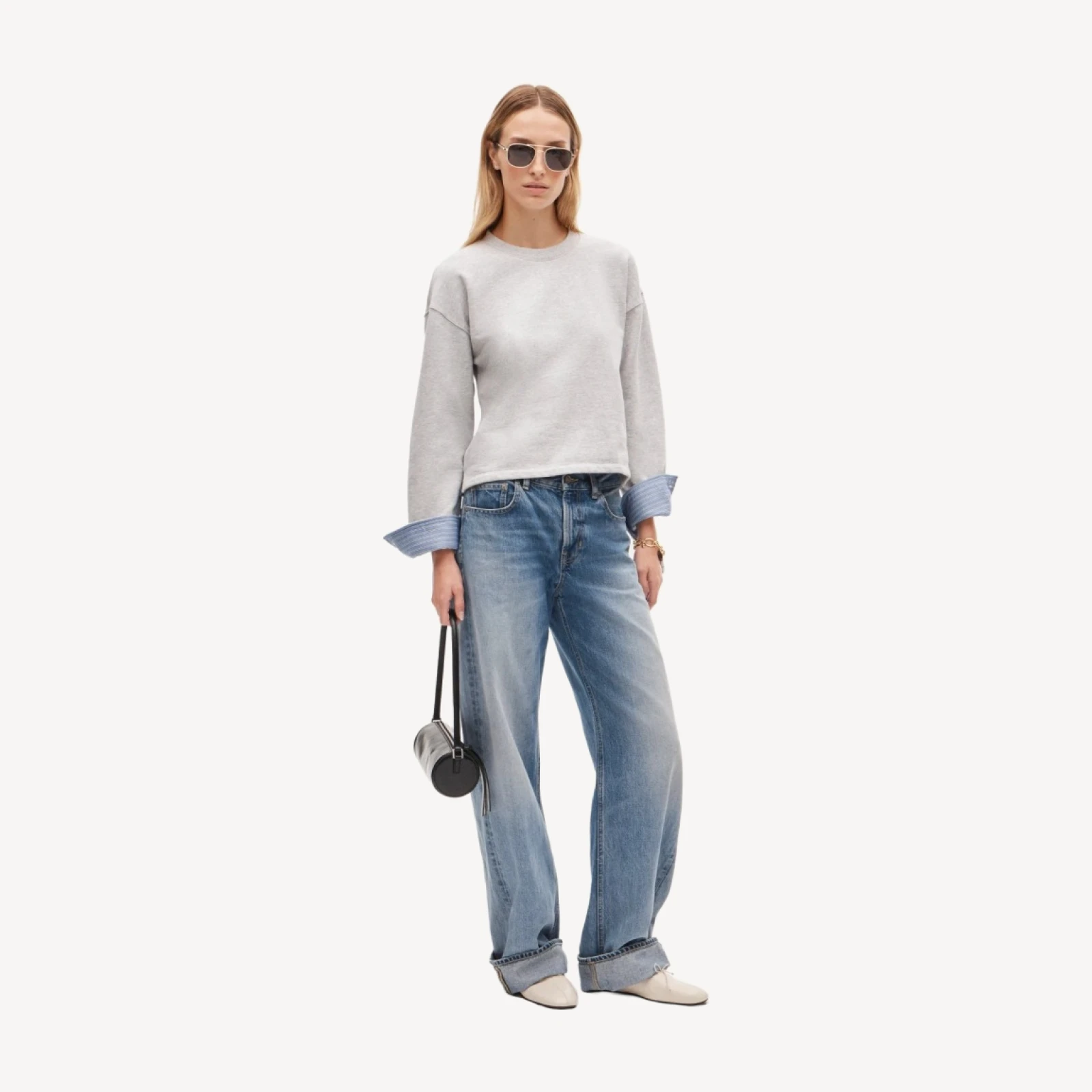 Vintage fleece crewneck sweatshirt with contrast cuffs