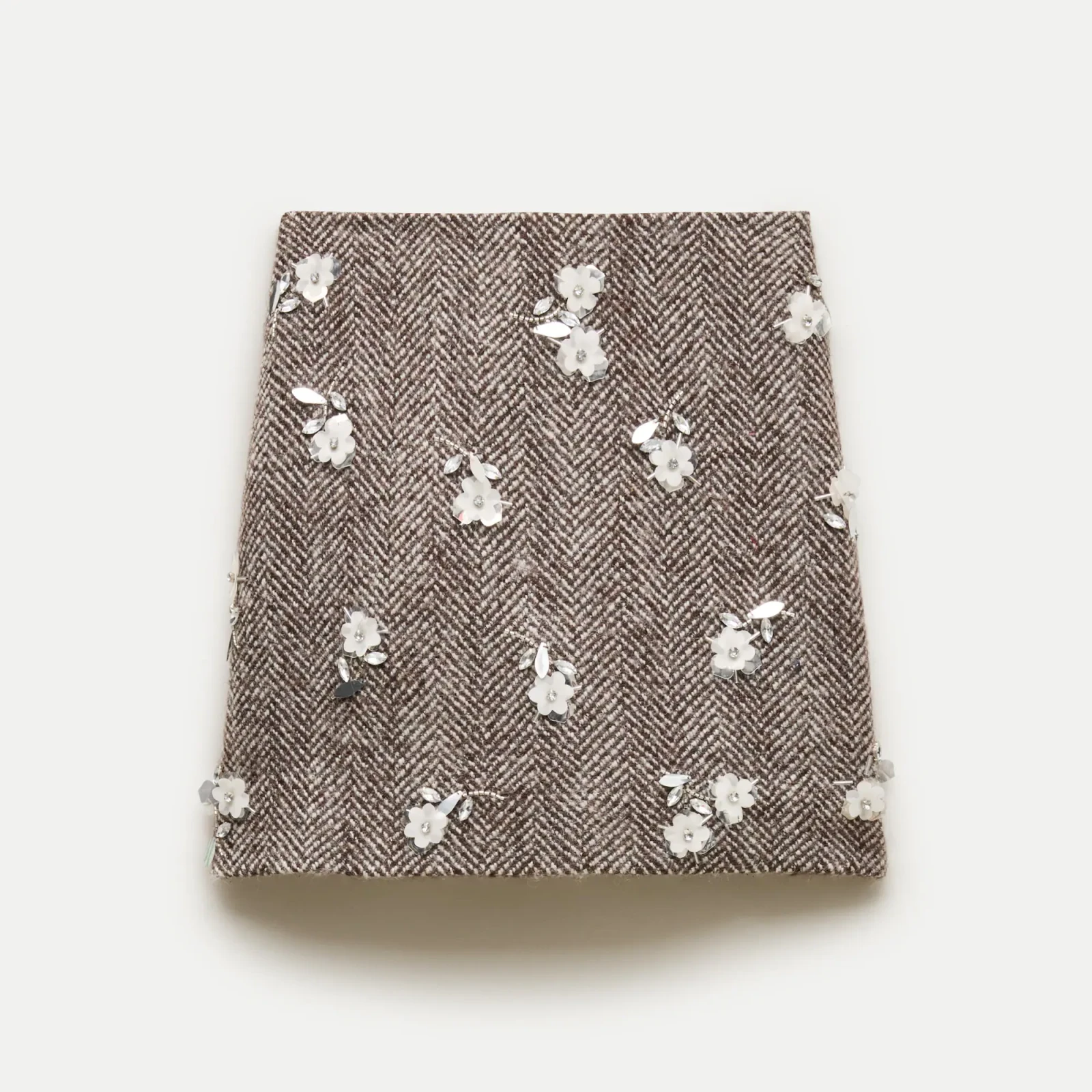 Fairfax mini skirt in embellished wool-blend herringbone