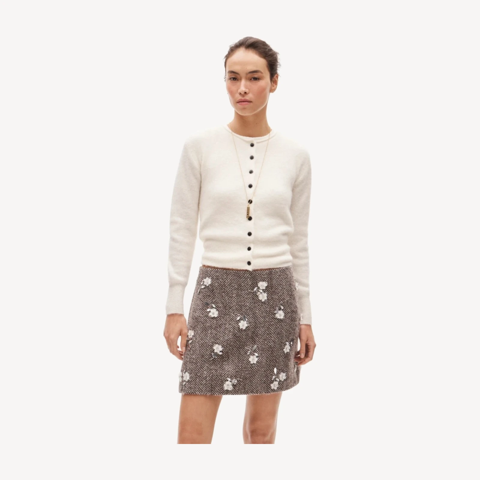 Fairfax mini skirt in embellished wool-blend herringbone