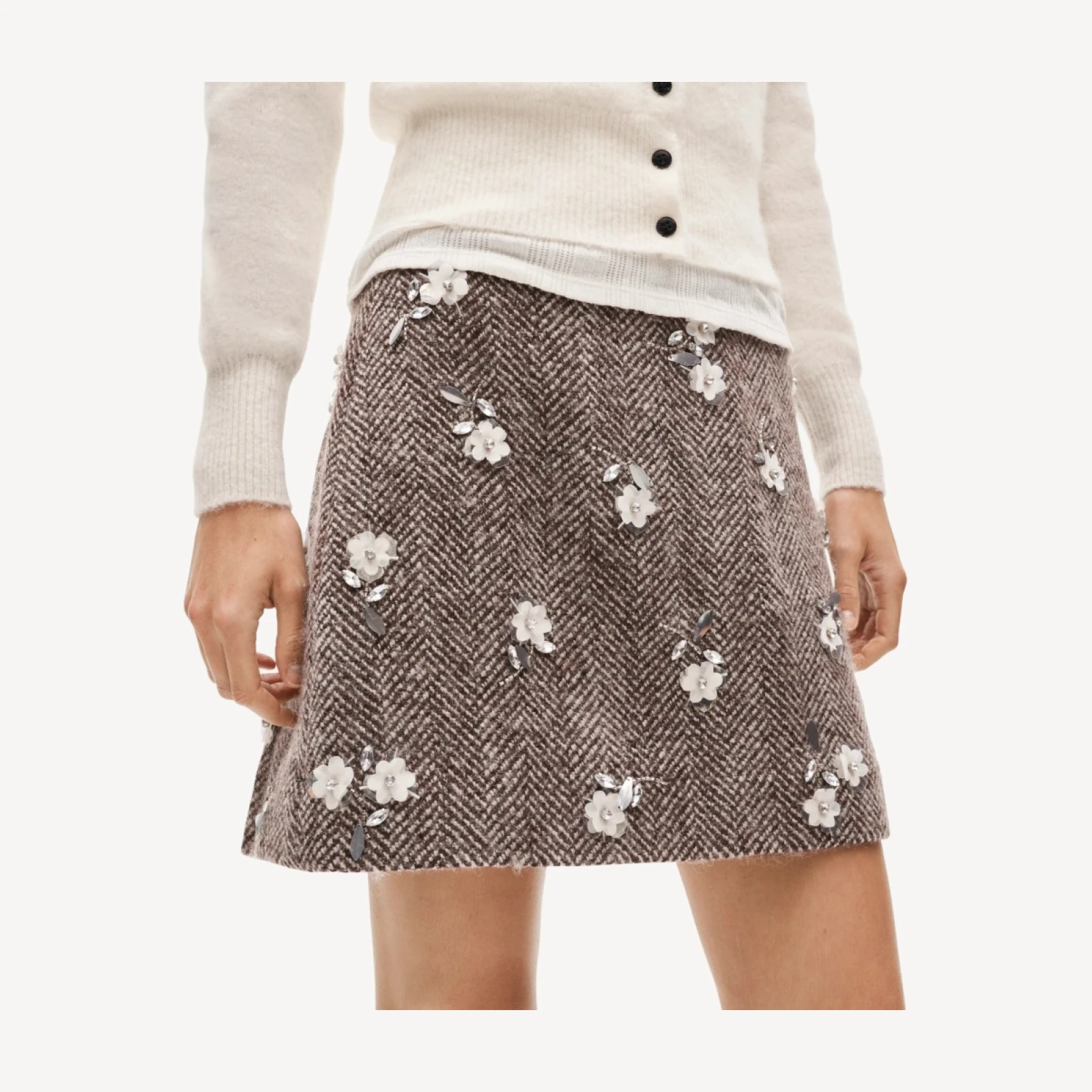 Fairfax mini skirt in embellished wool-blend herringbone