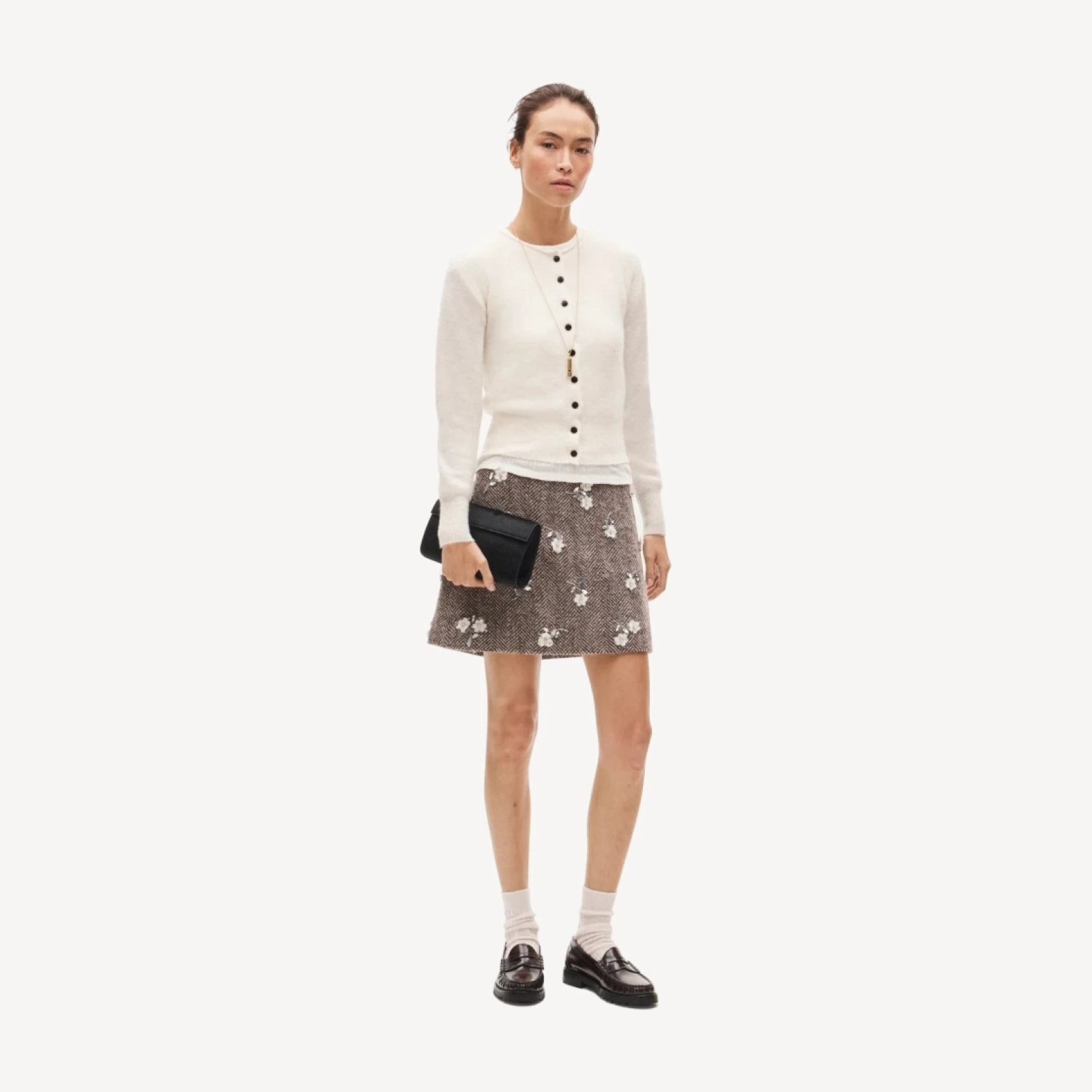 Fairfax mini skirt in embellished wool-blend herringbone