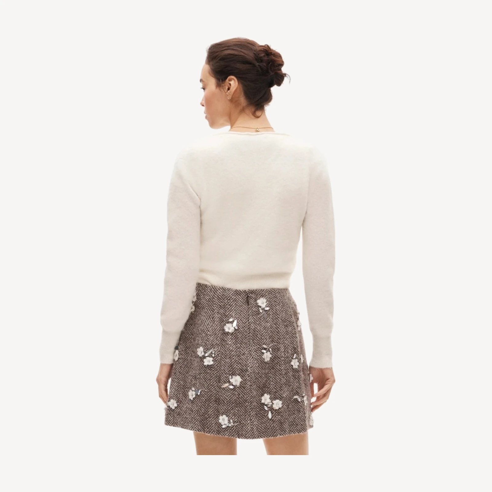 Fairfax mini skirt in embellished wool-blend herringbone