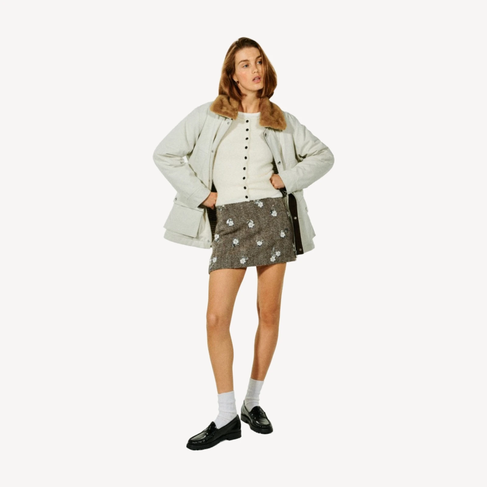 Fairfax mini skirt in embellished wool-blend herringbone
