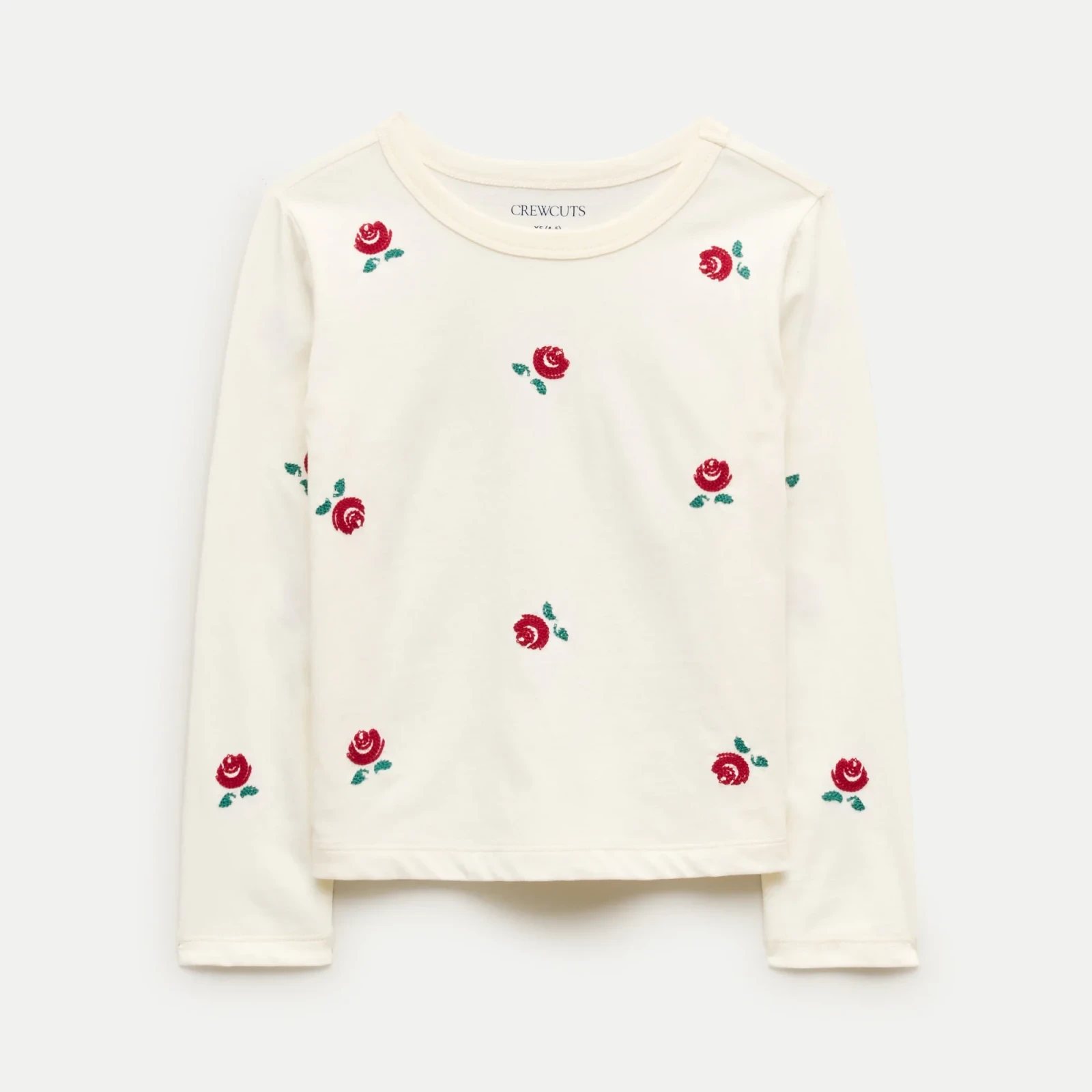 Girls' long-sleeve embroidered rosette T-shirt