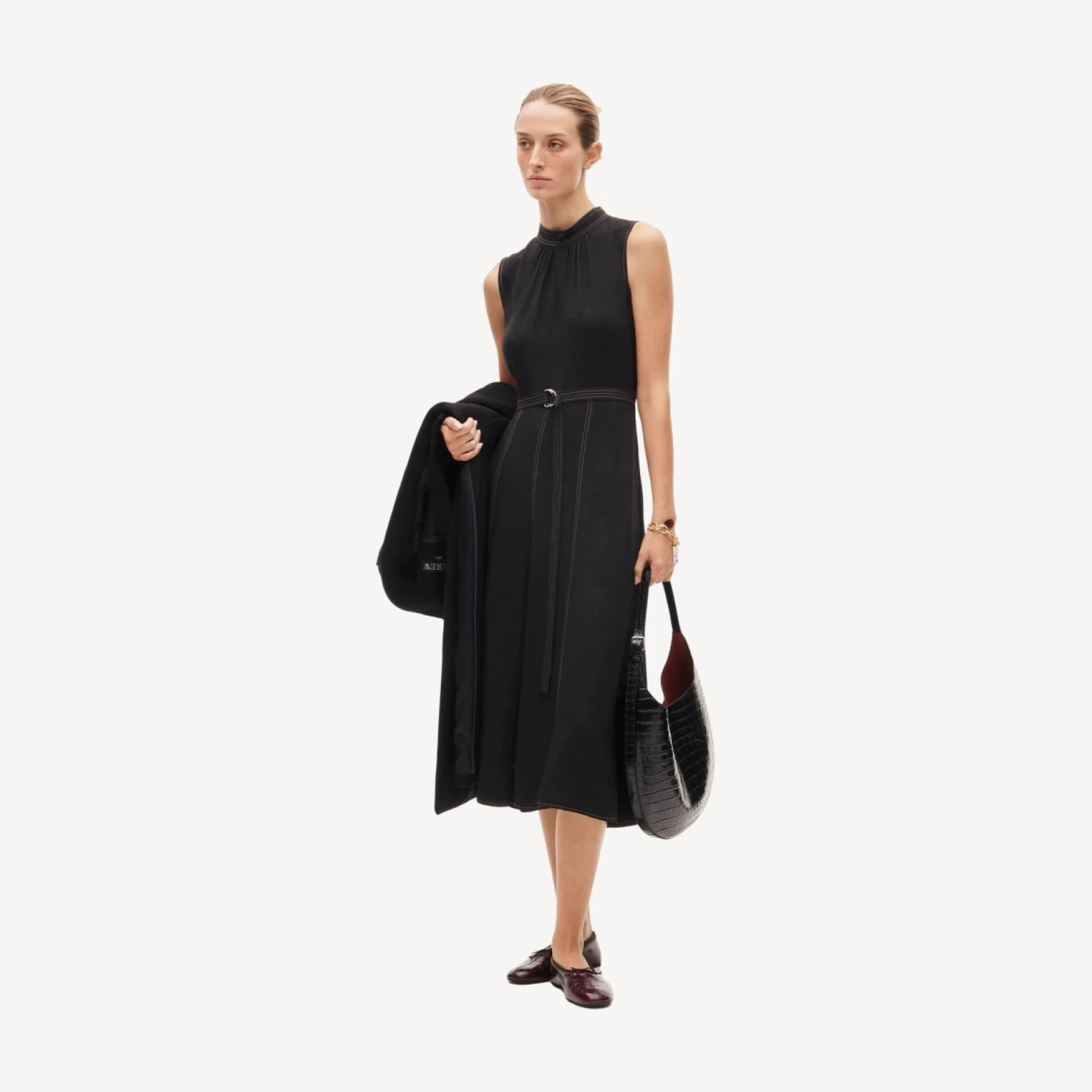 Mockneck midi dress in viscose crepe